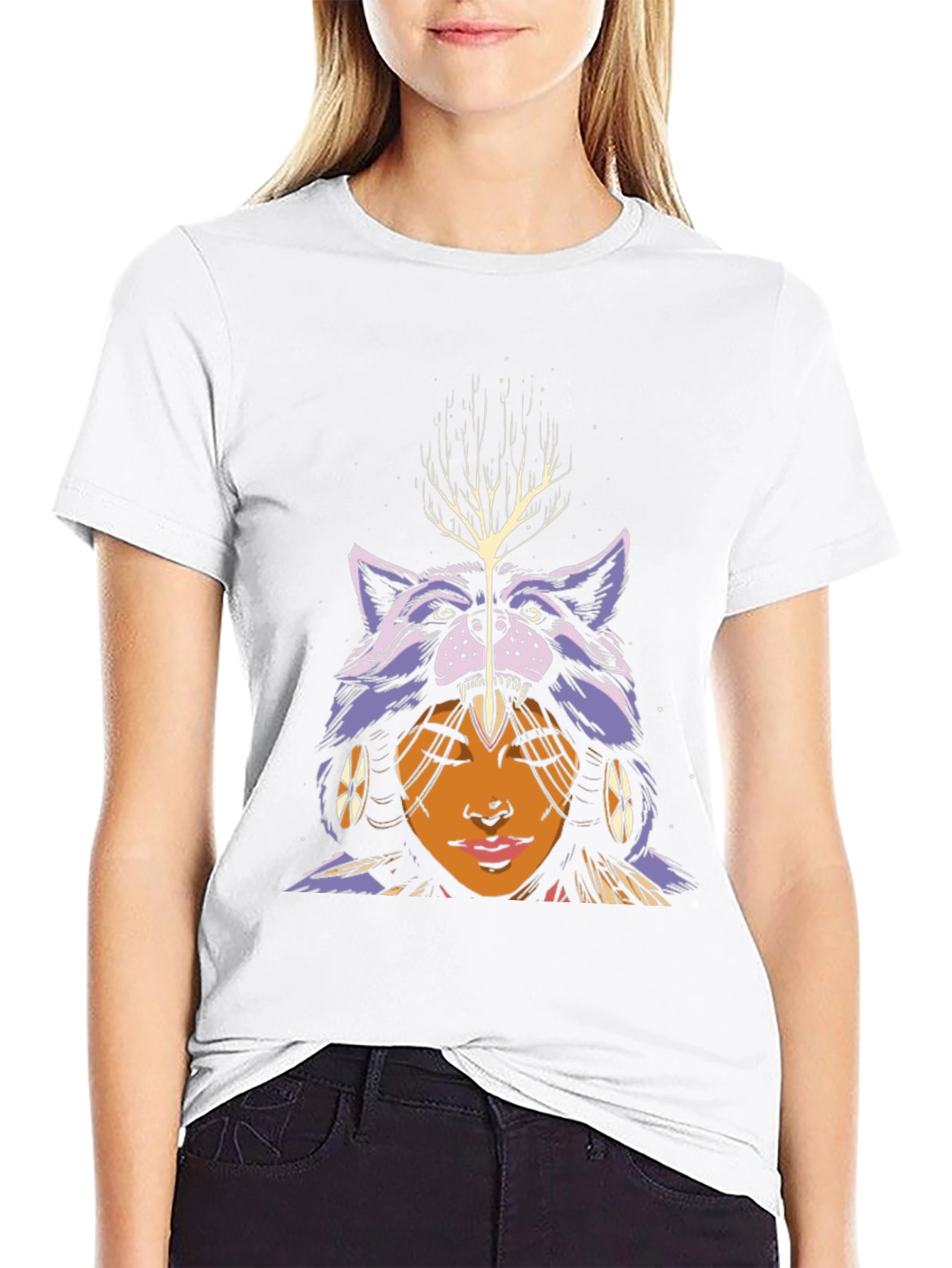 Wolf Headdress Graphic Tee - Unisex Black T-Shirt