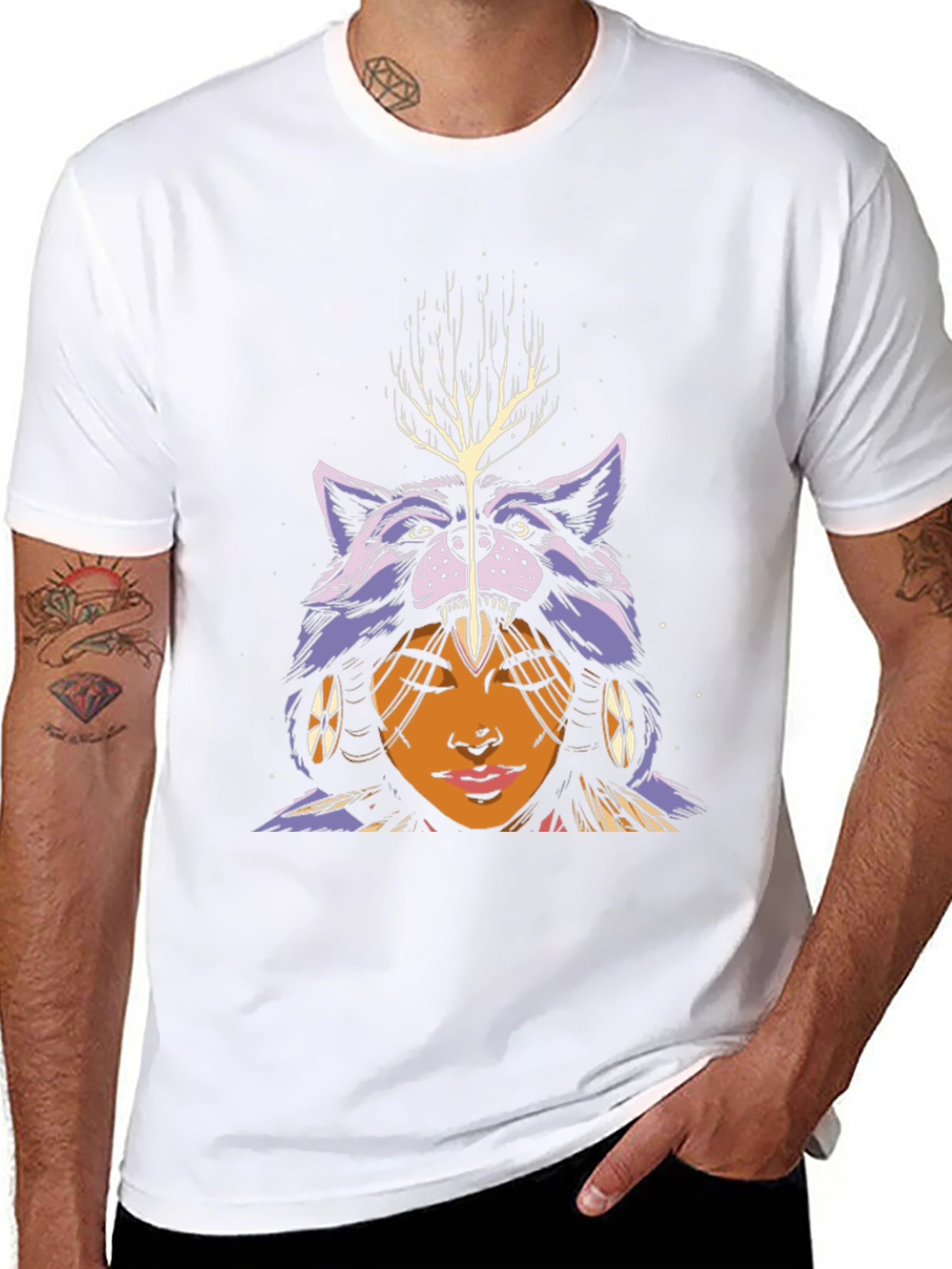 Wolf Headdress Graphic Tee - Unisex Black T-Shirt