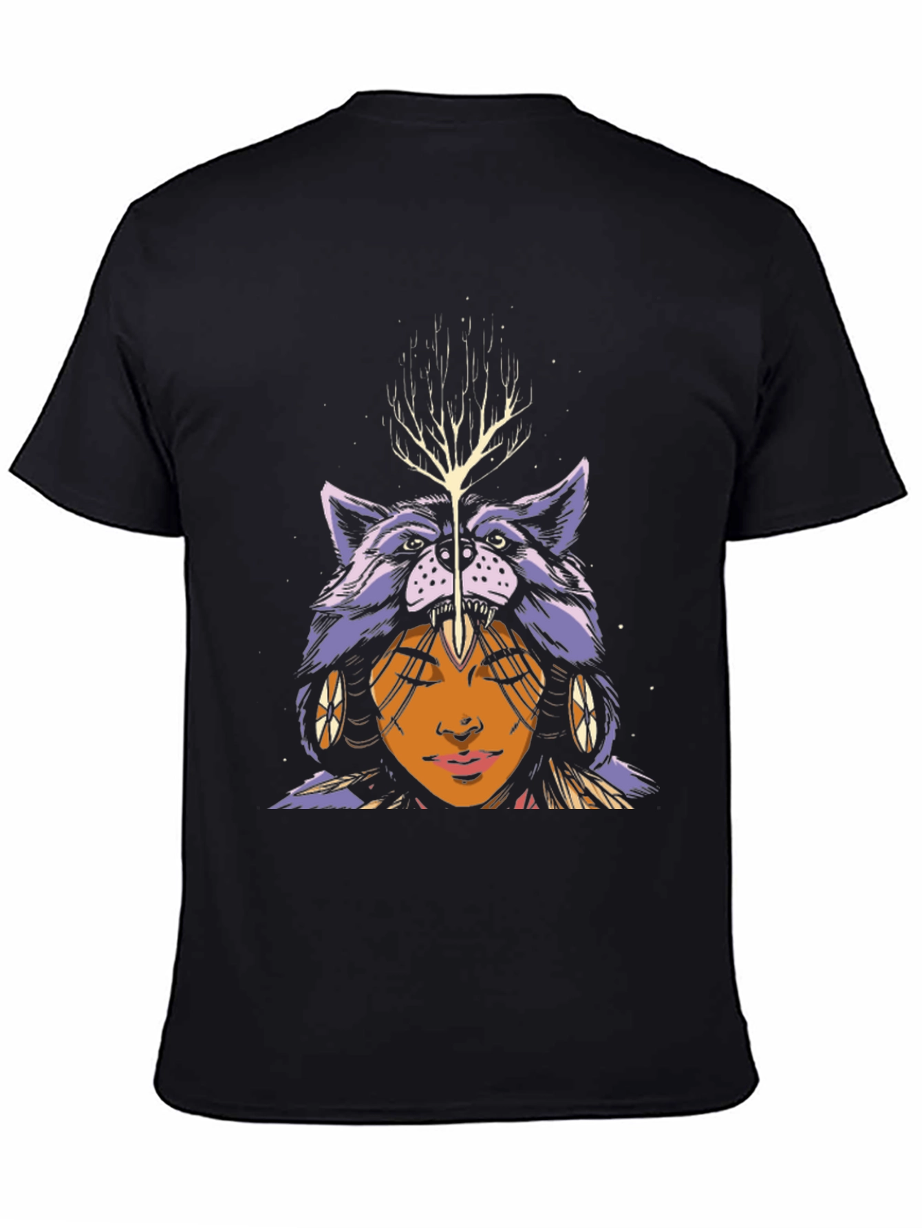 Wolf Headdress Graphic Tee - Unisex Black T-Shirt