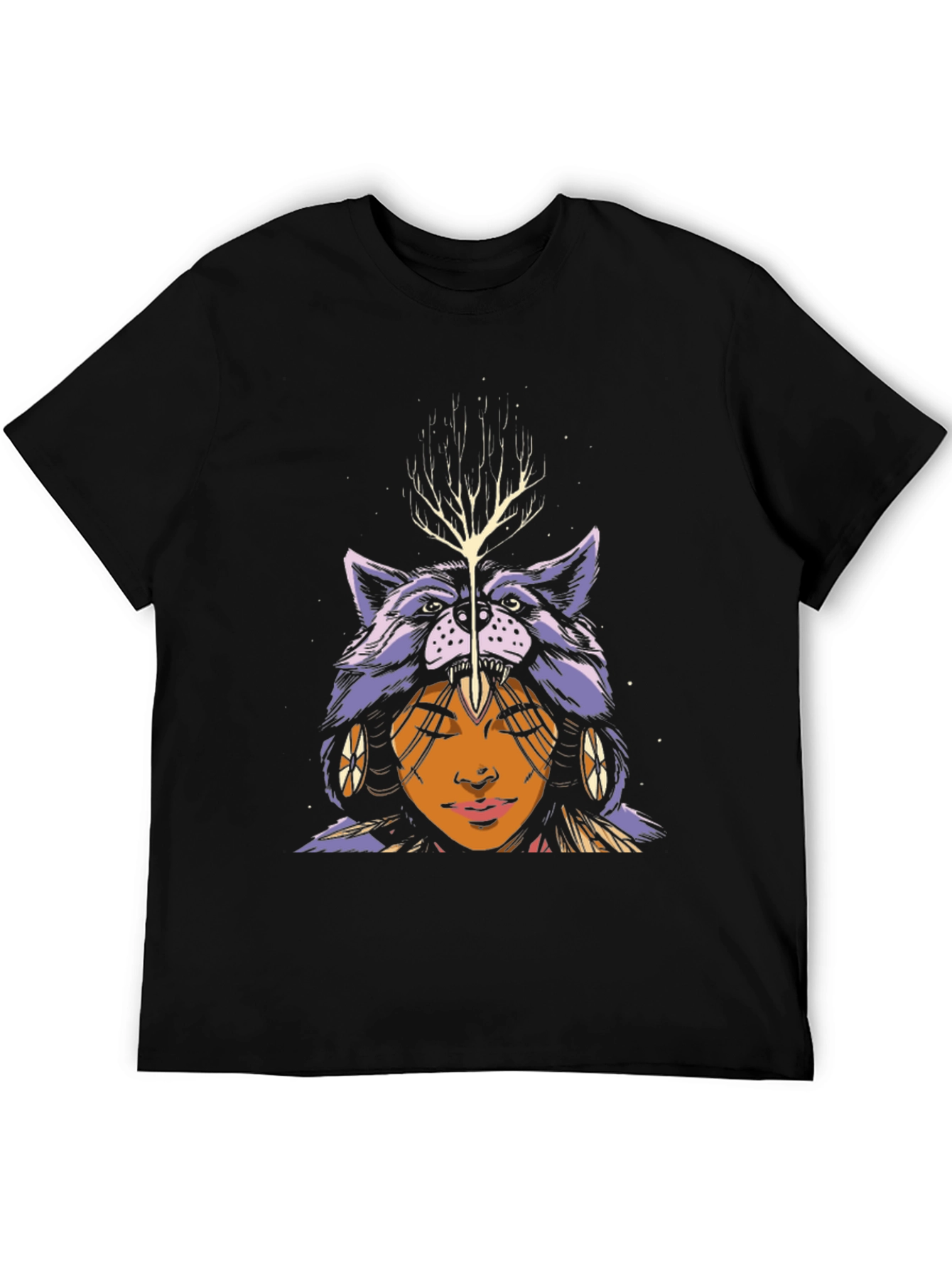 Wolf Headdress Graphic Tee - Unisex Black T-Shirt