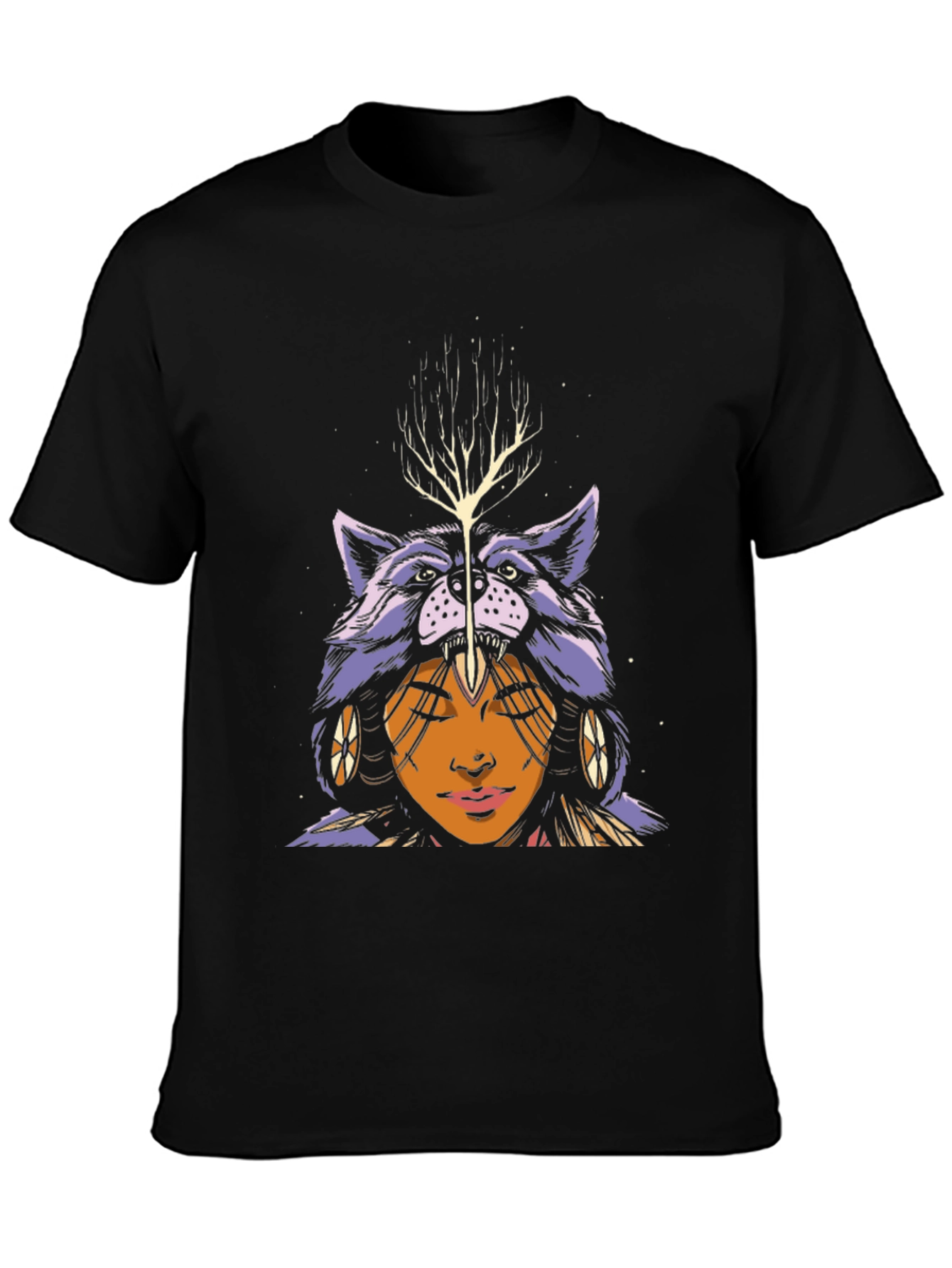 Wolf Headdress Graphic Tee - Unisex Black T-Shirt