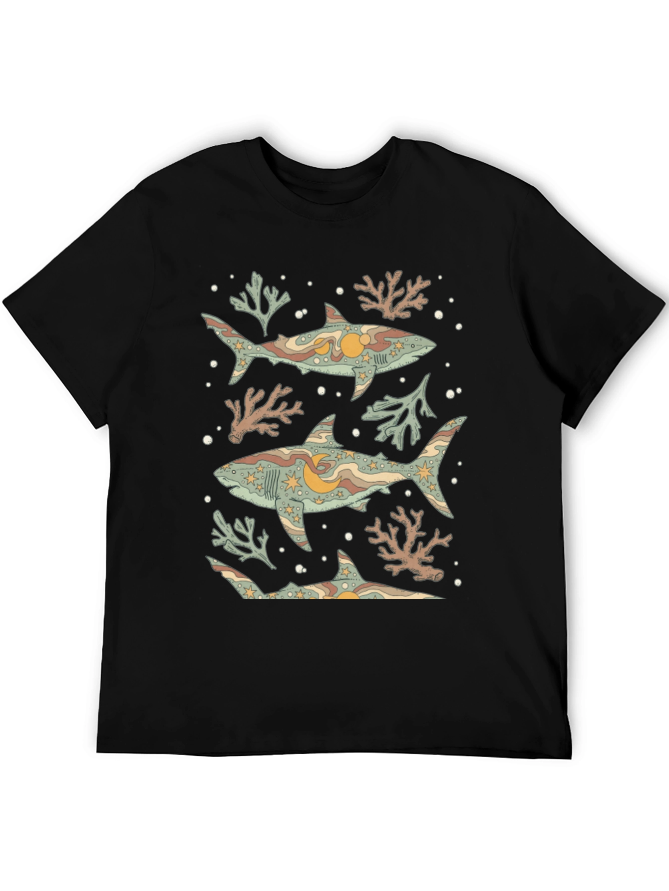 Shark Print Graphic Tee - Black