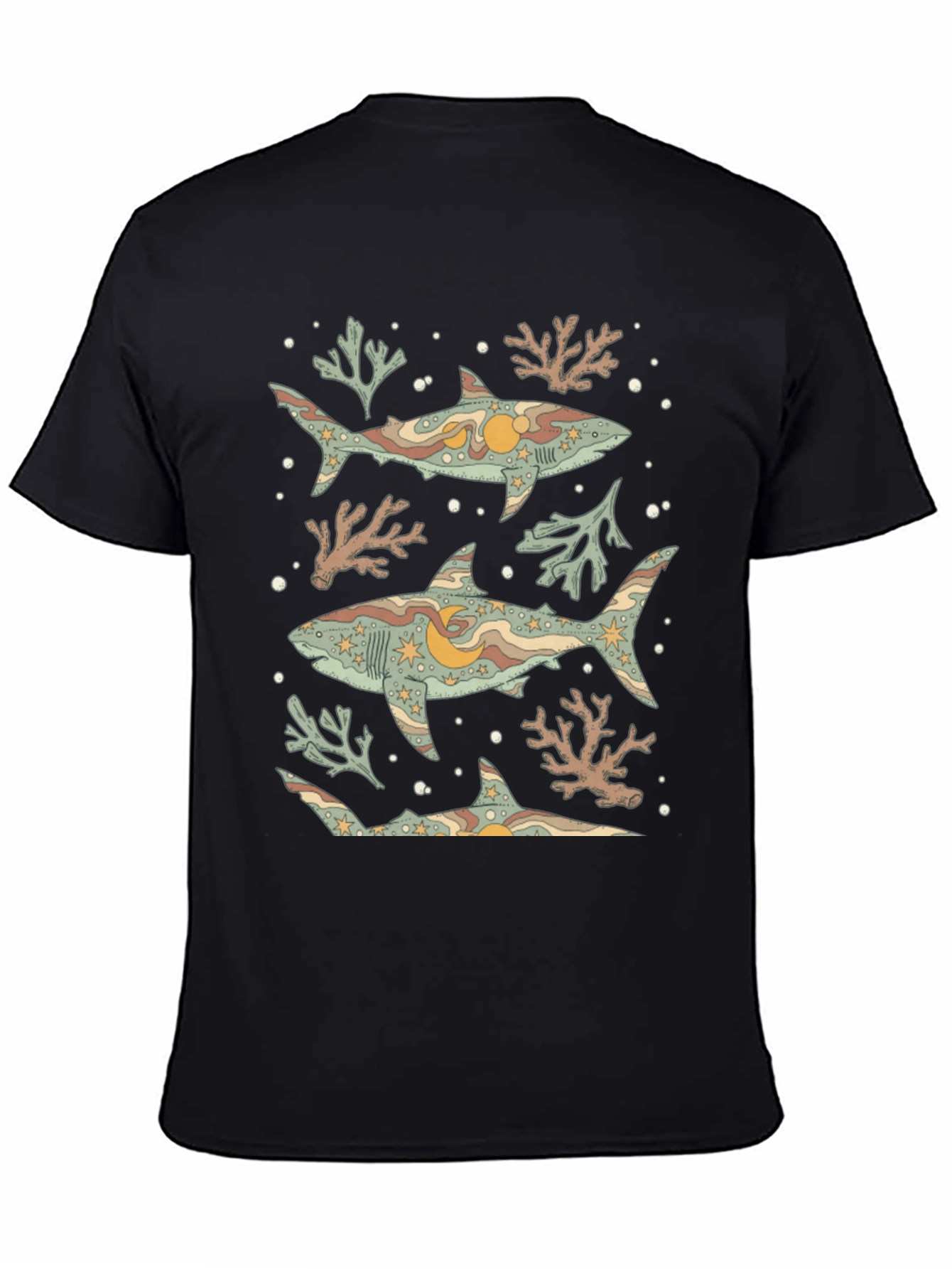 Shark Print Graphic Tee - Black