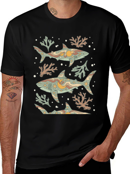 Shark Print Graphic Tee - Black