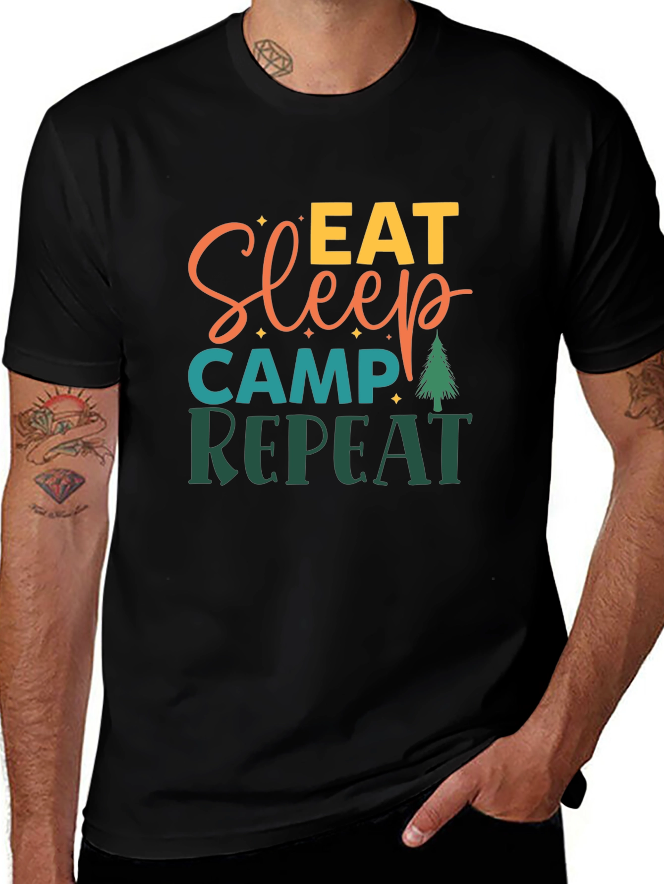 Eat Sleep Camp Repeat Black Tee