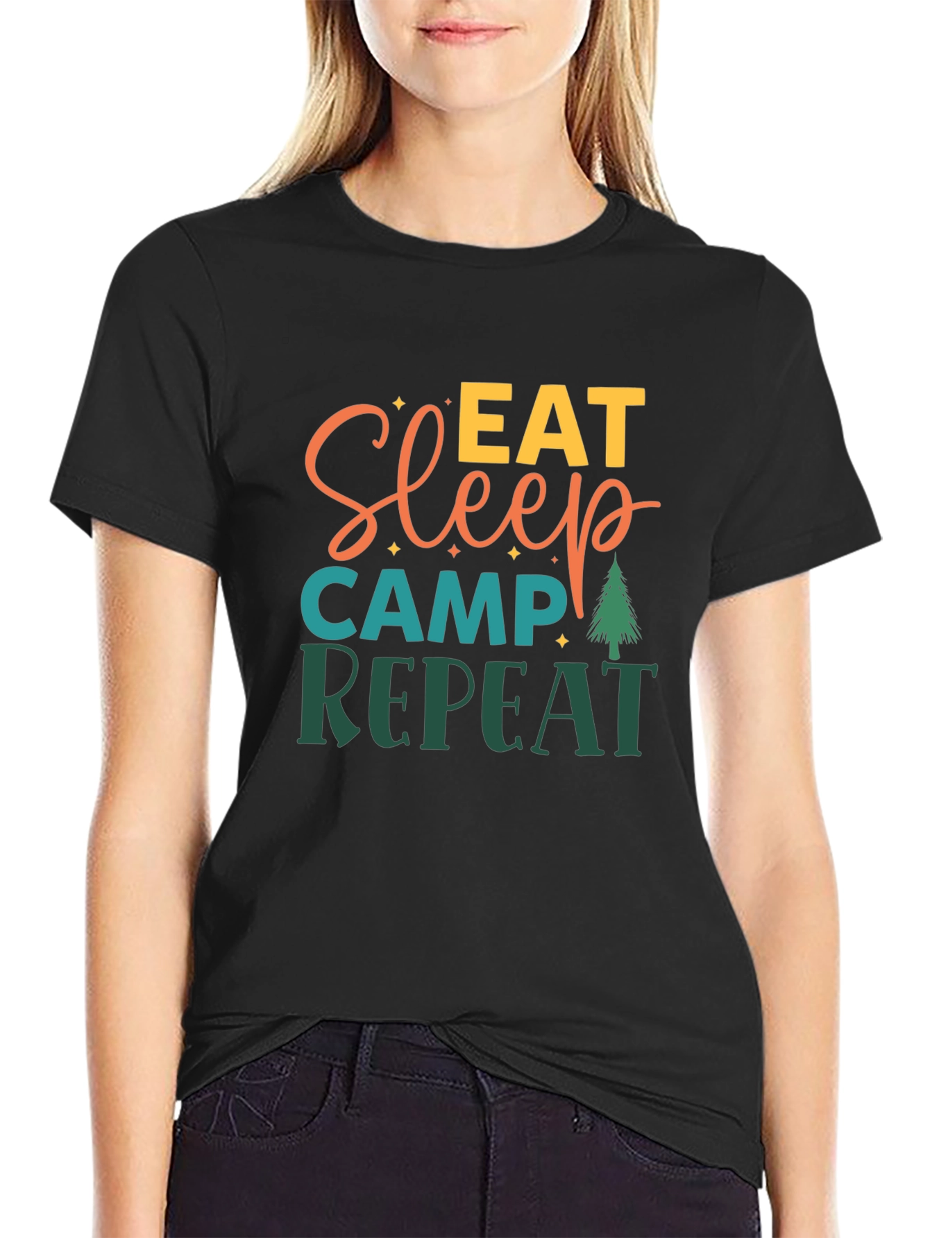 Eat Sleep Camp Repeat Black Tee