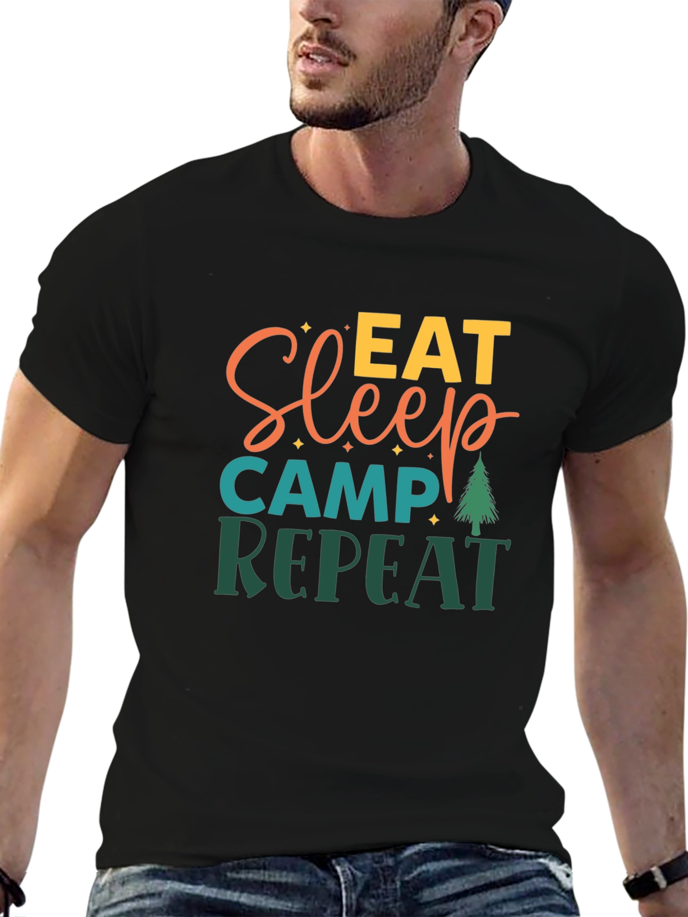 Eat Sleep Camp Repeat Black Tee