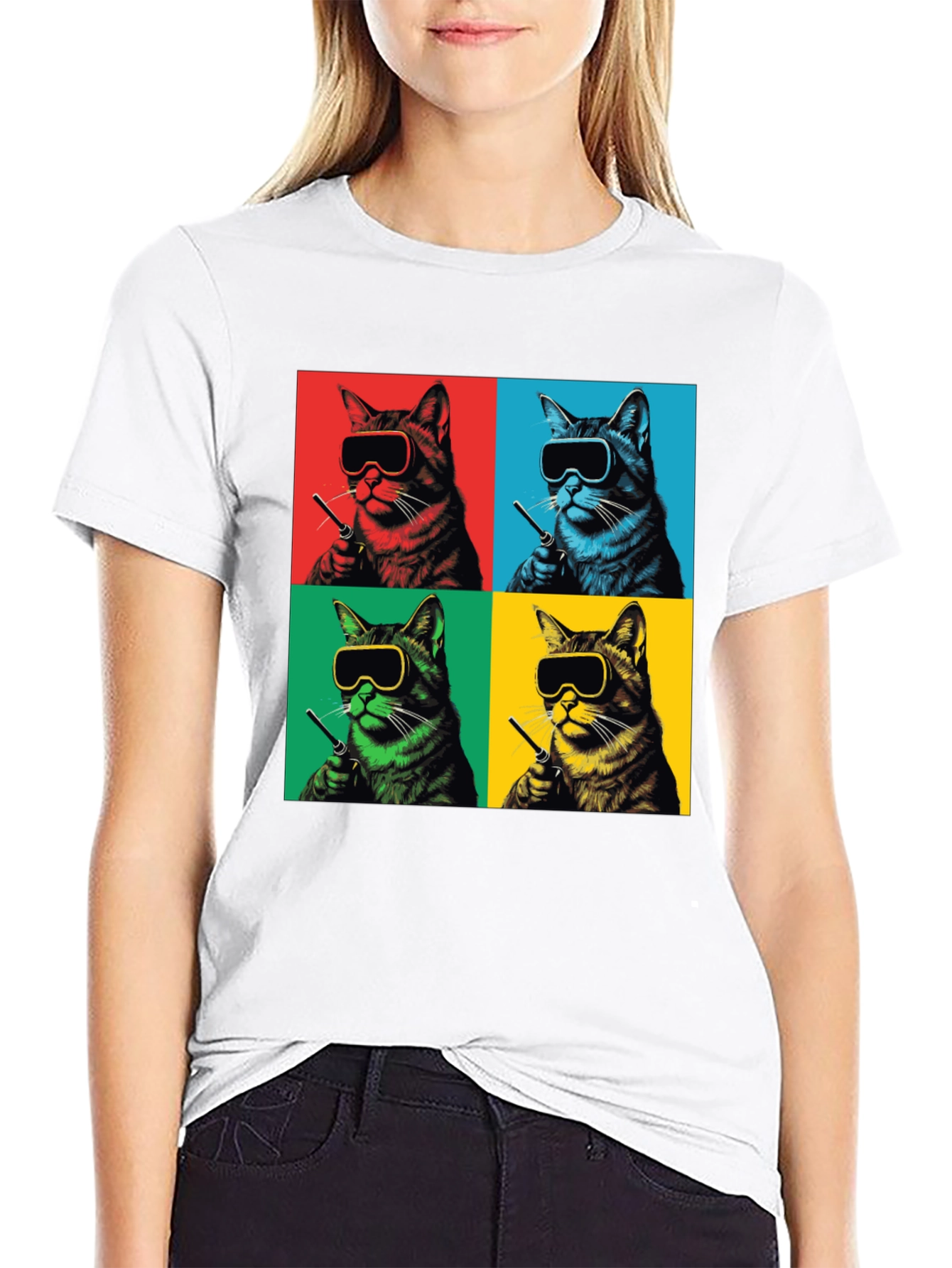Pop Art Cat T-Shirt - Quirky Feline Style