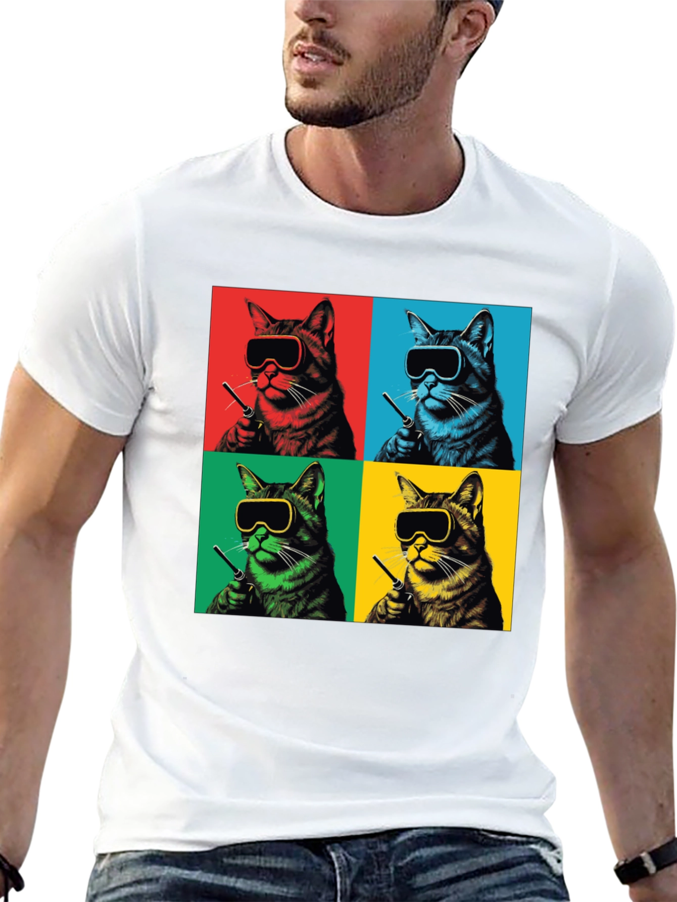 Pop Art Cat T-Shirt - Quirky Feline Style