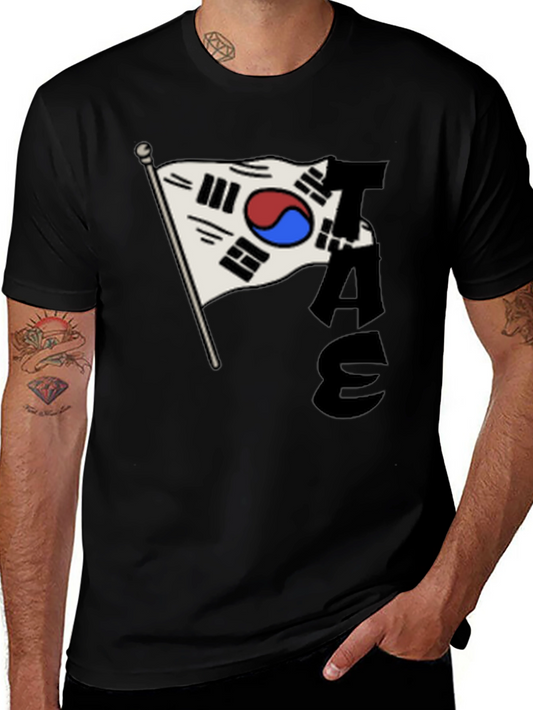 South Korea Flag Graphic Tee - Black Cotton T-Shirt