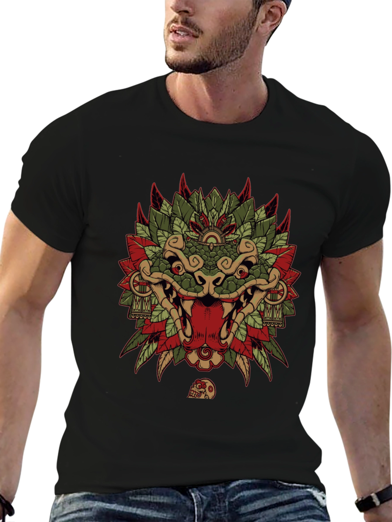 Aztec Serpent God Graphic Tee - Black