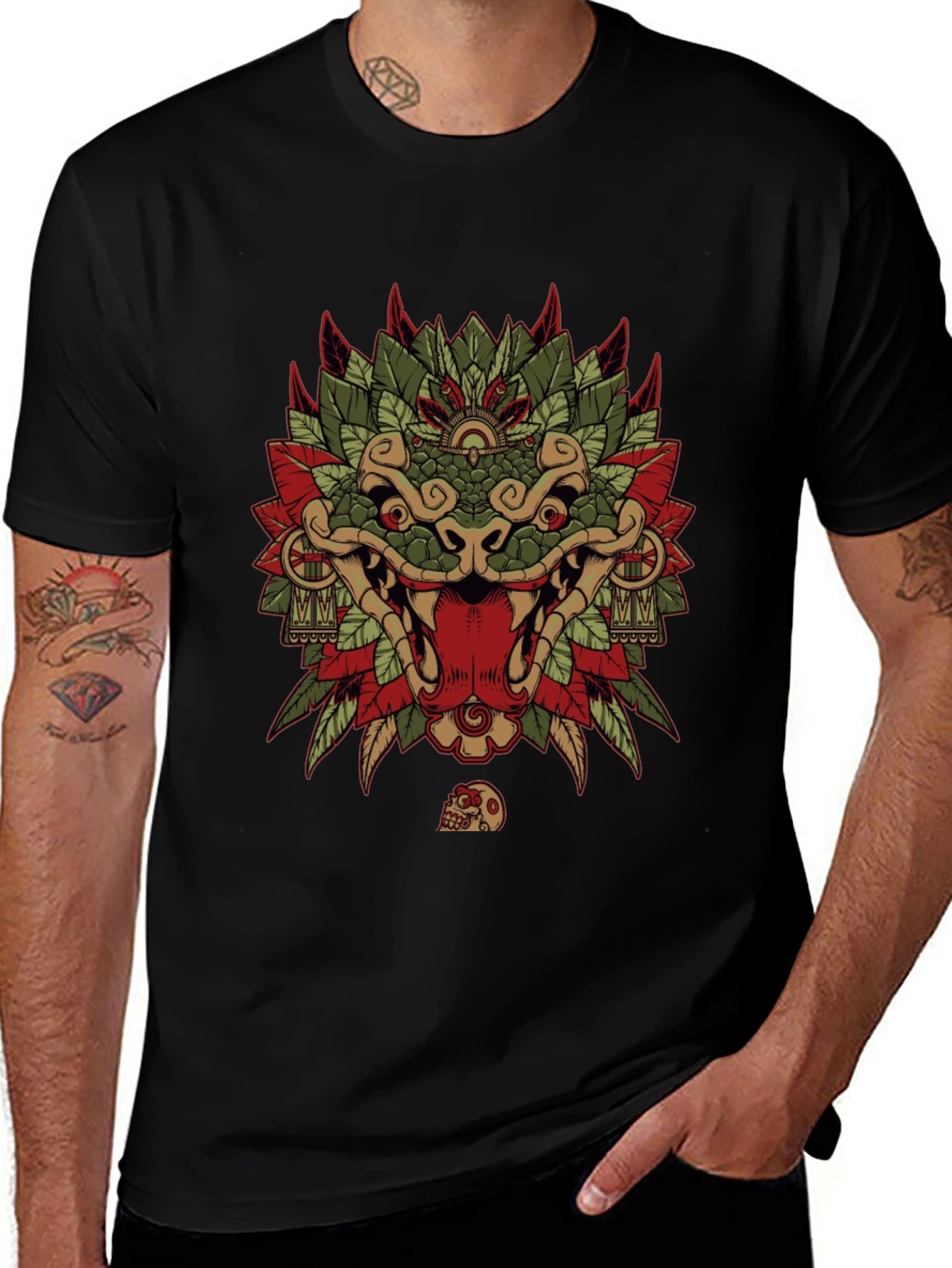 Aztec Serpent God Graphic Tee - Black