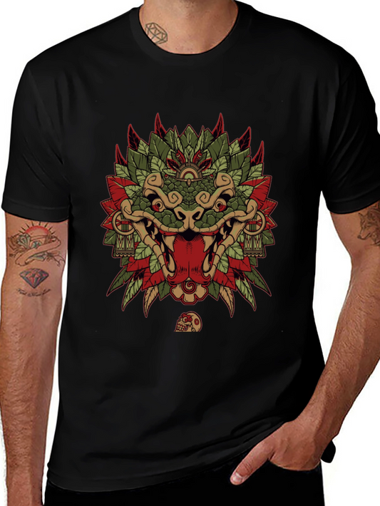Aztec Serpent God Graphic Tee - Black