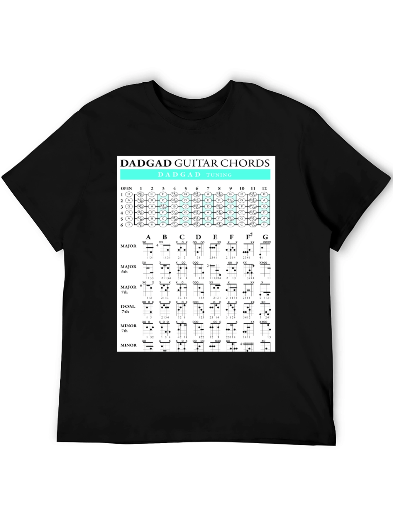 DADGAD Guitar Chords Black T-Shirt