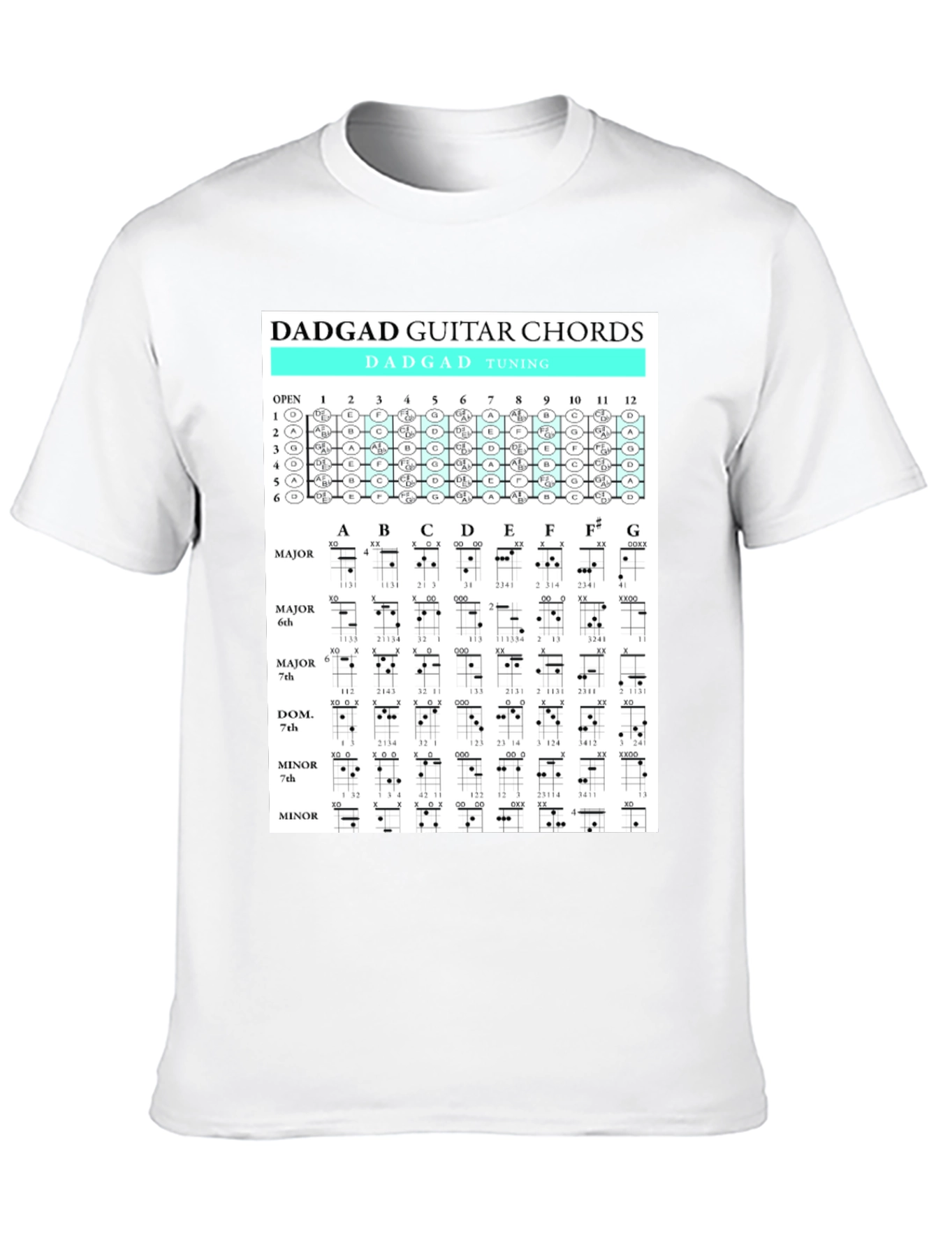 DADGAD Guitar Chords Black T-Shirt