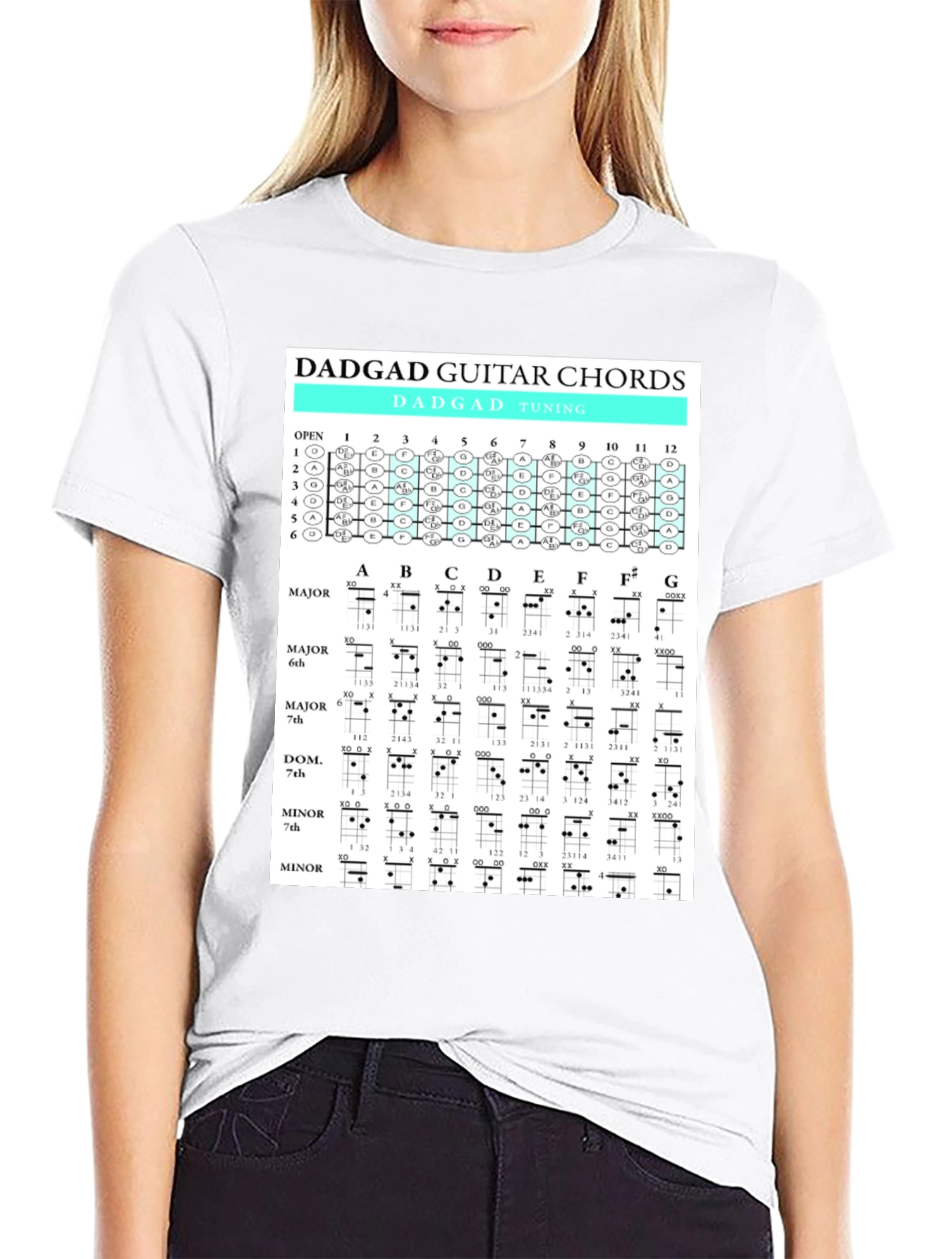 DADGAD Guitar Chords Black T-Shirt