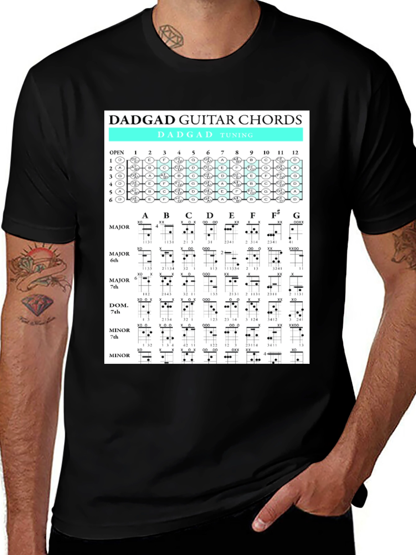 DADGAD Guitar Chords Black T-Shirt