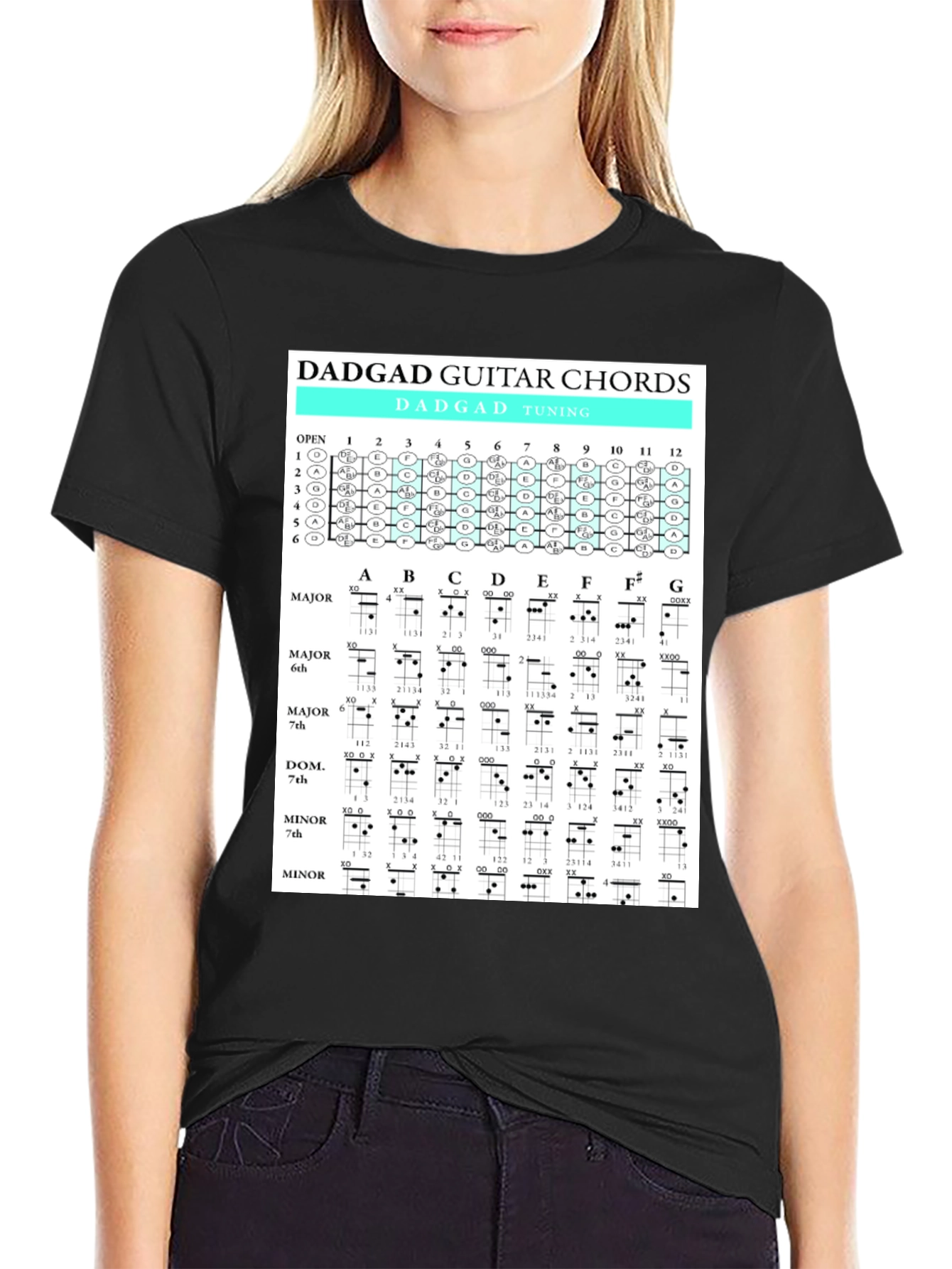 DADGAD Guitar Chords Black T-Shirt