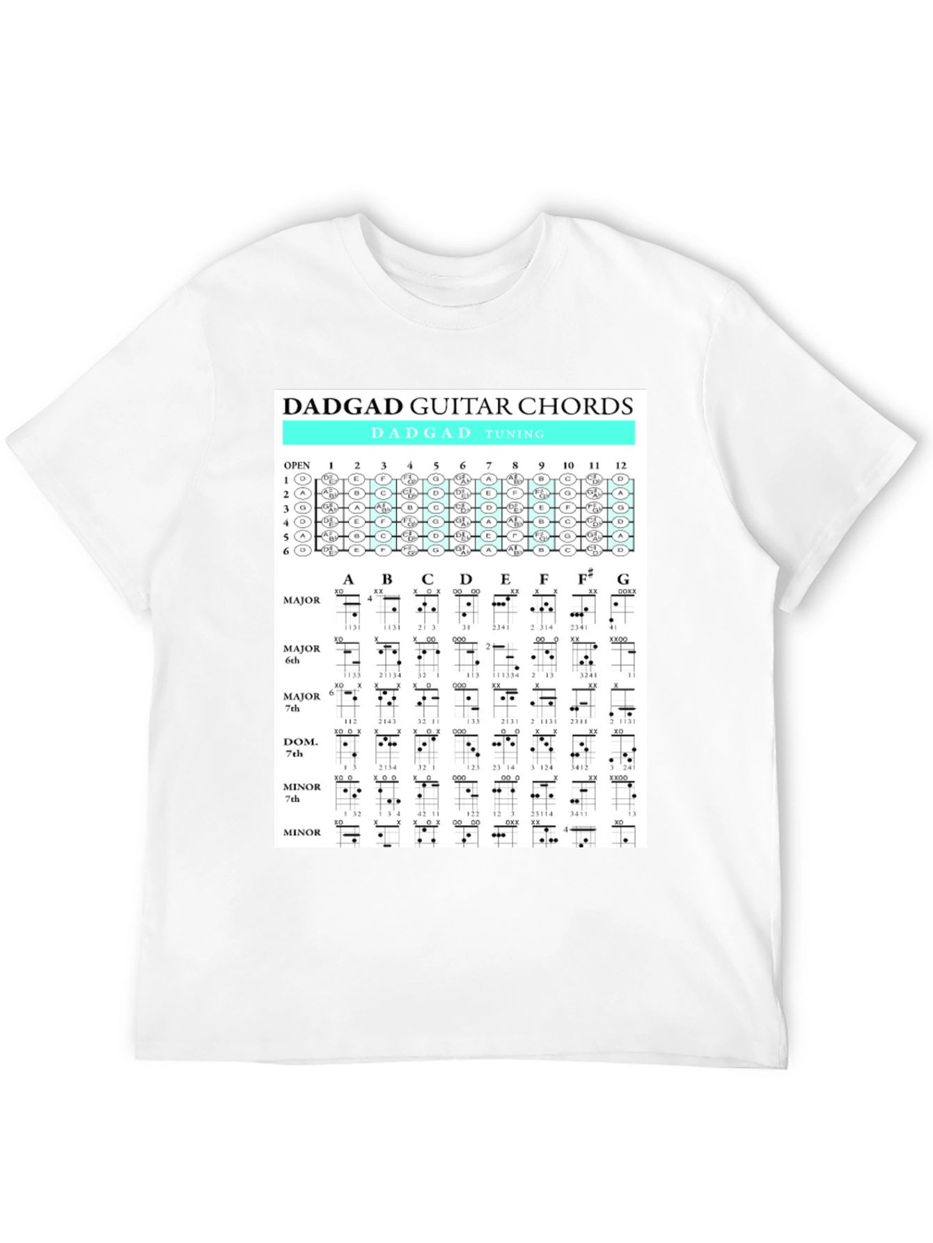 DADGAD Guitar Chords Black T-Shirt