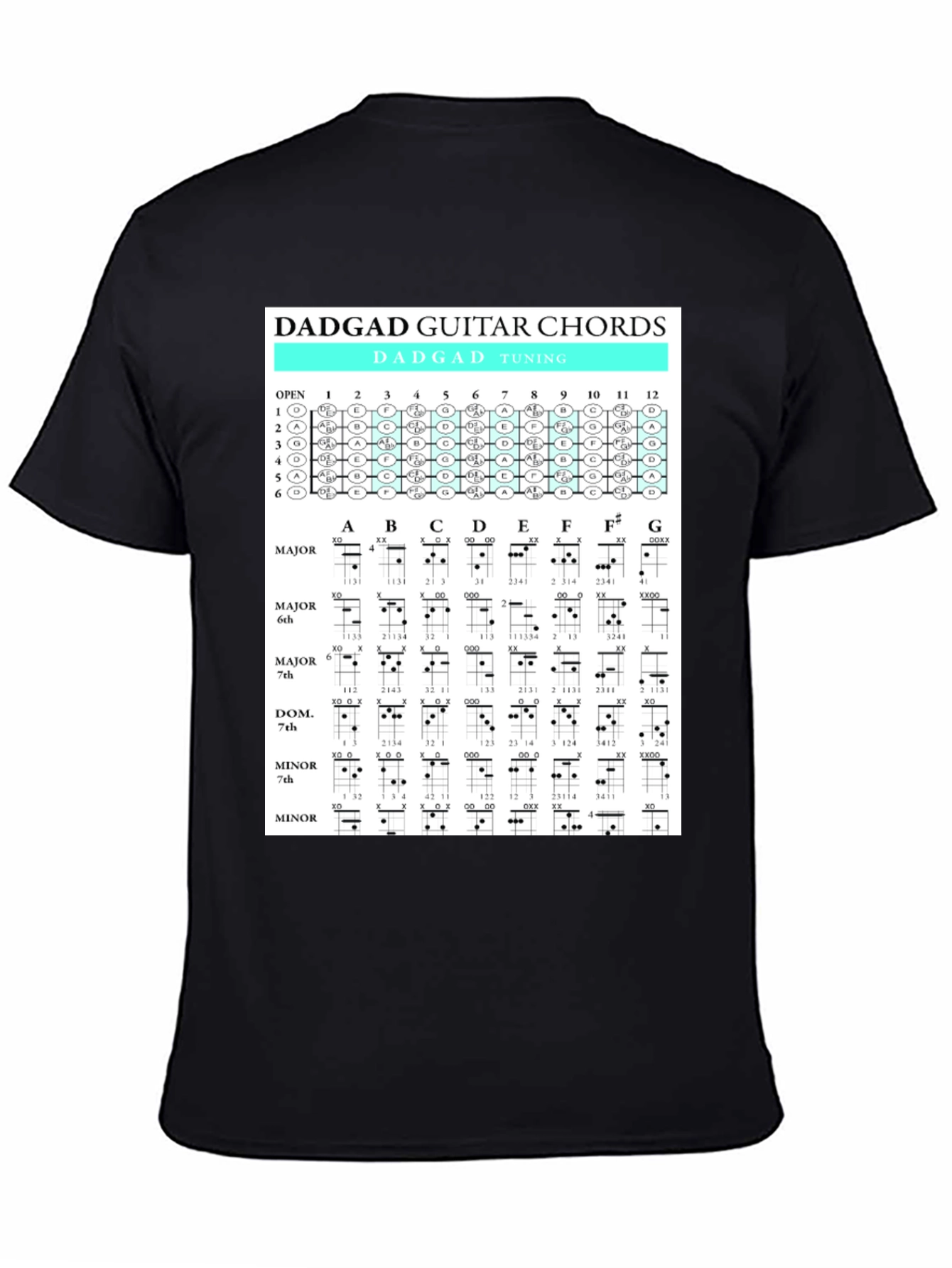 DADGAD Guitar Chords Black T-Shirt
