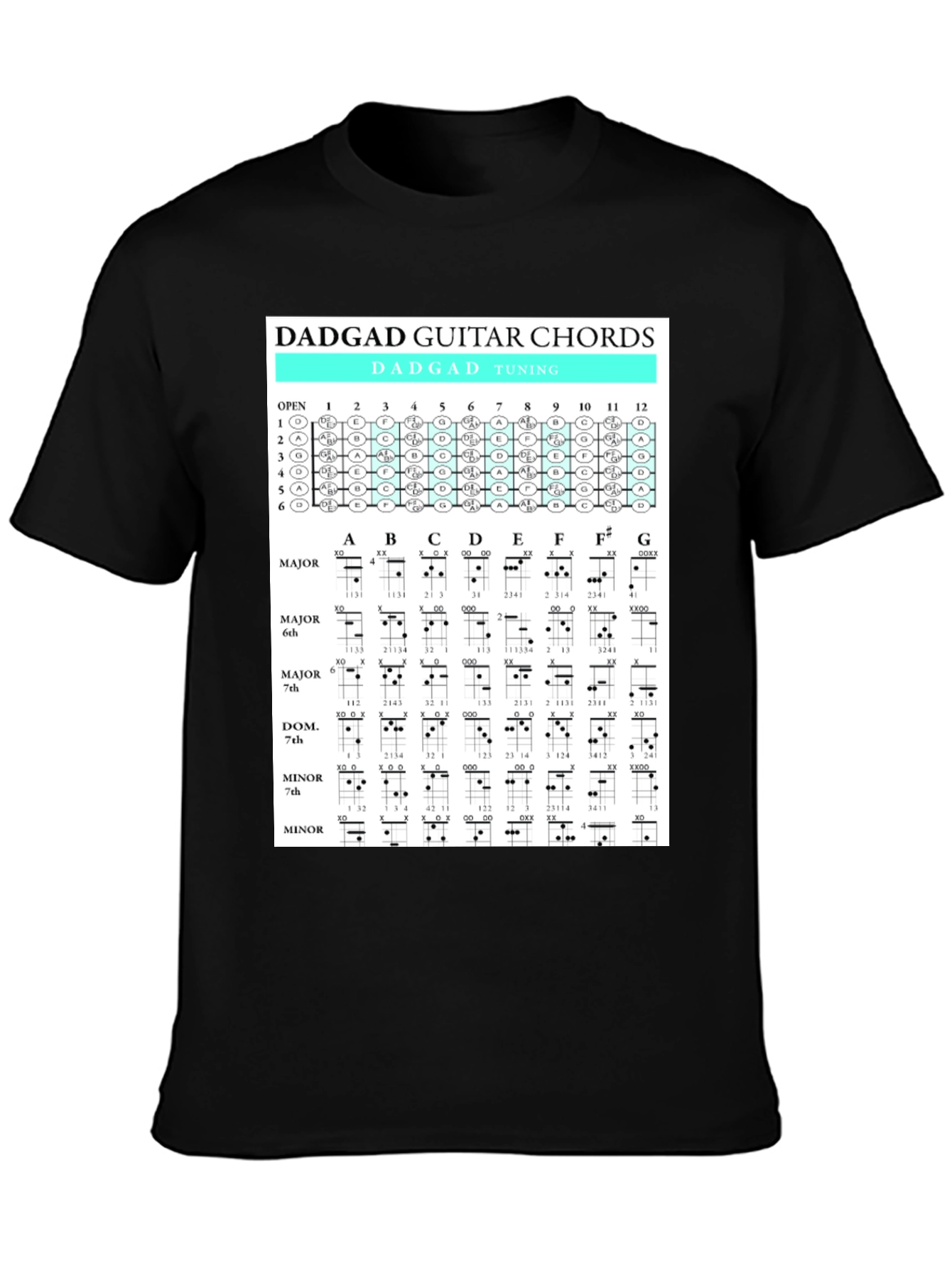 DADGAD Guitar Chords Black T-Shirt