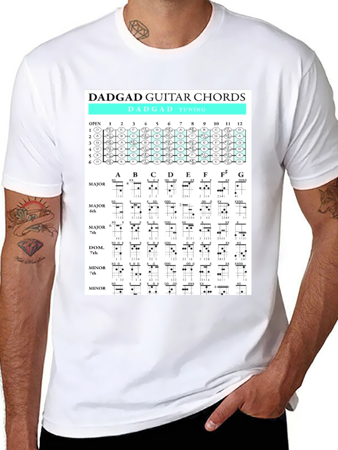 DADGAD Guitar Chords Black T-Shirt