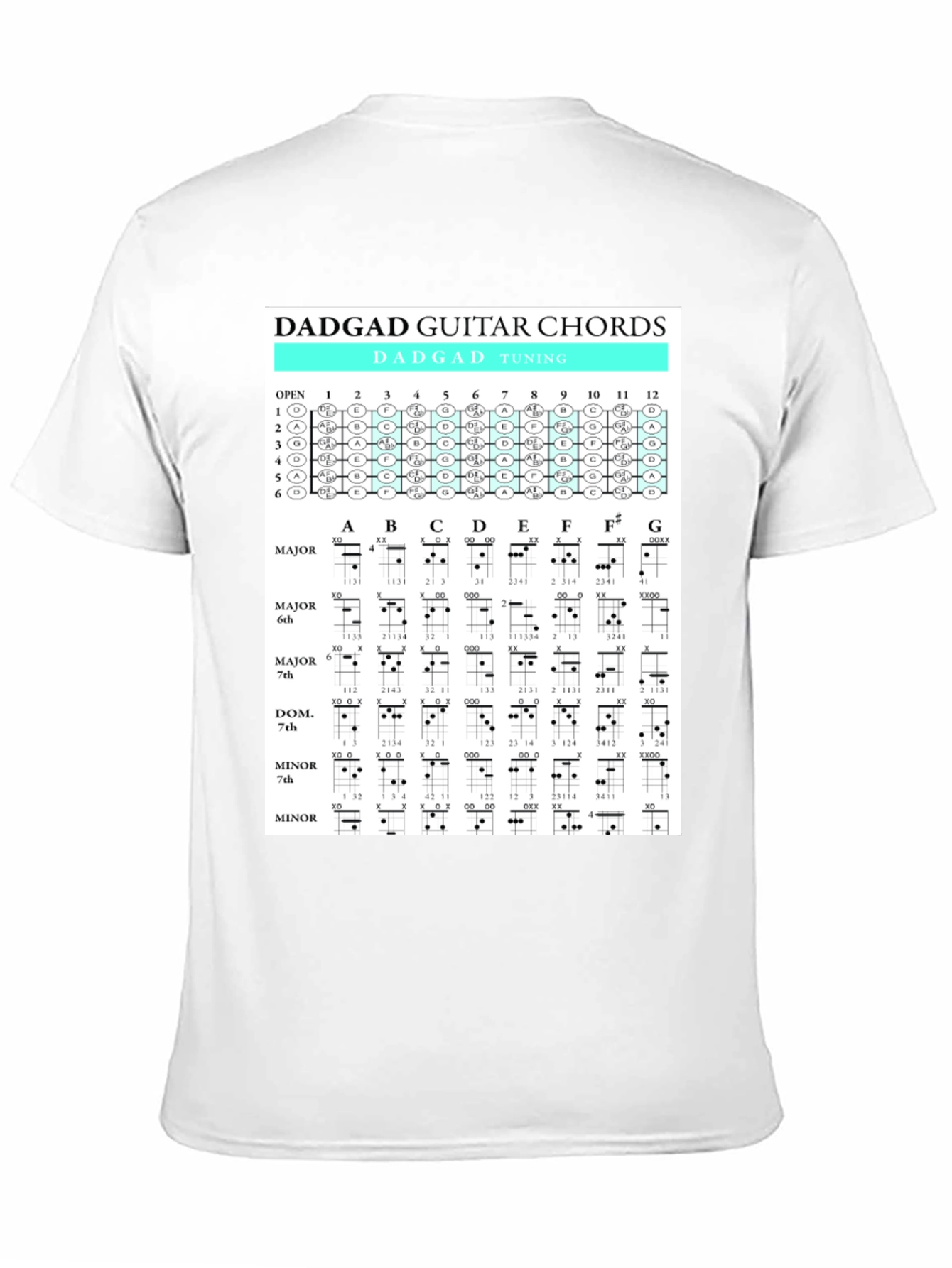 DADGAD Guitar Chords Black T-Shirt