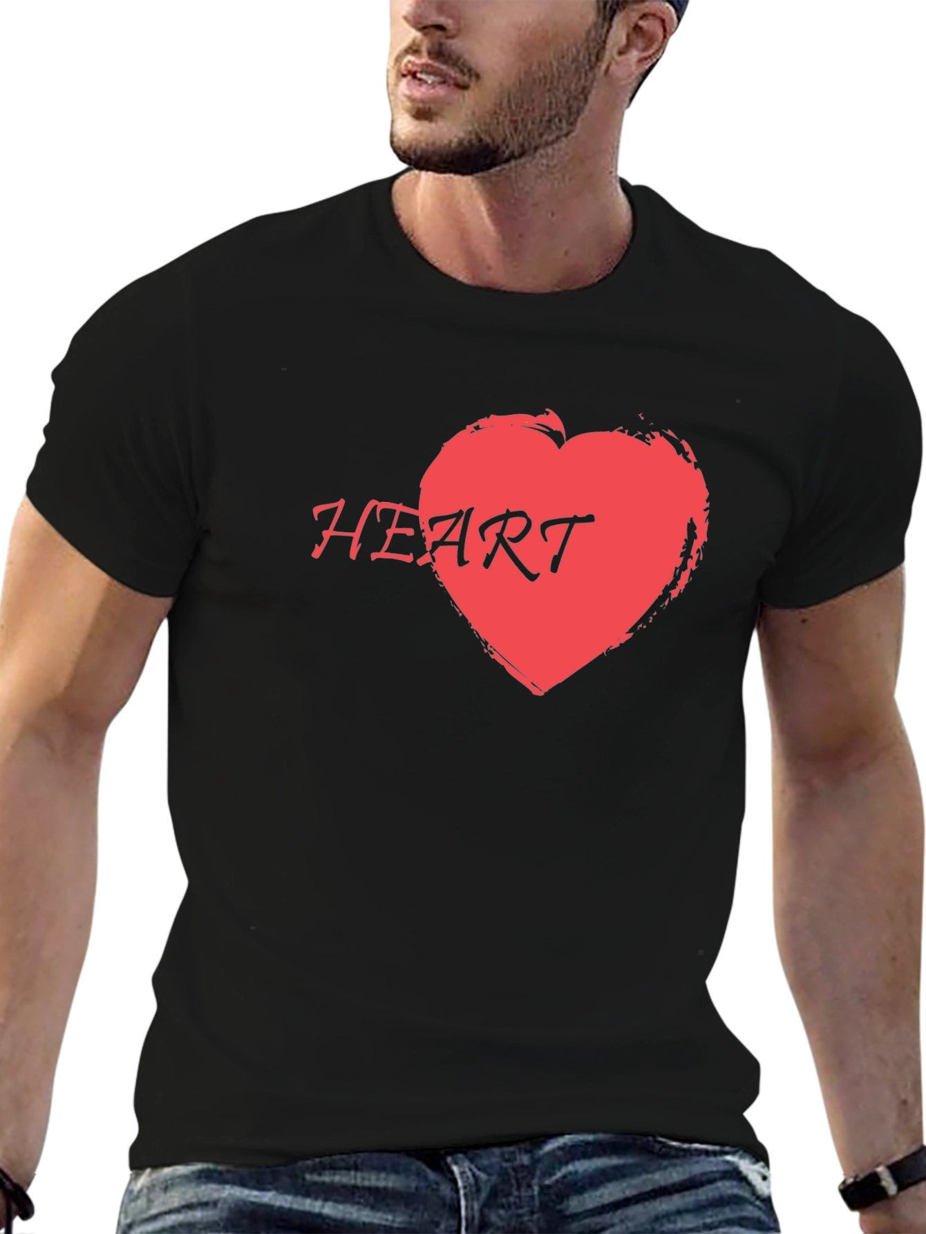 Red Heart Graphic Print Black T-Shirt
