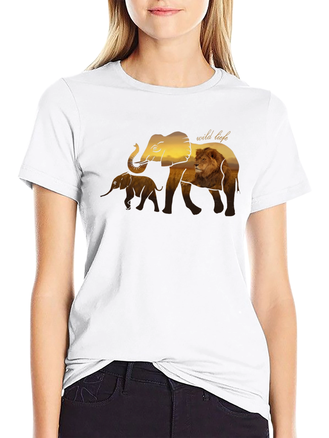 Wildlife Graphic Tee - Elephant & Lion Design
