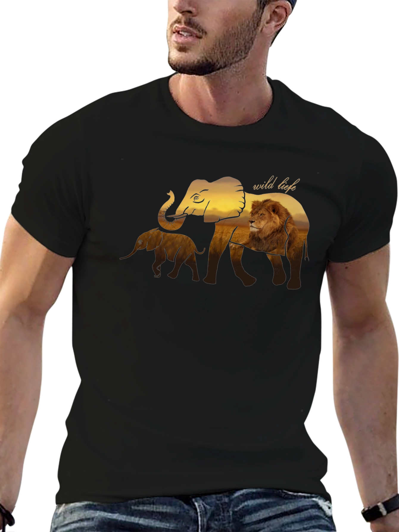 Wildlife Graphic Tee - Elephant & Lion Design