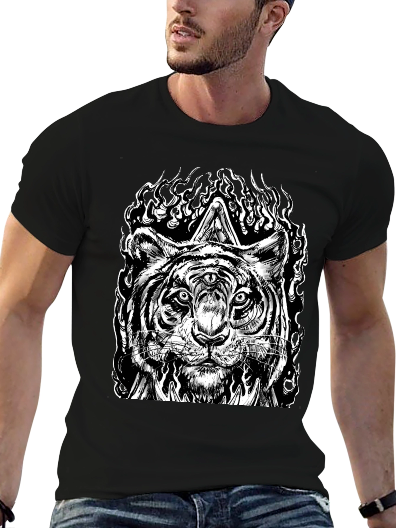 Mystic Tiger Graphic Tee - Black Cotton T-Shirt