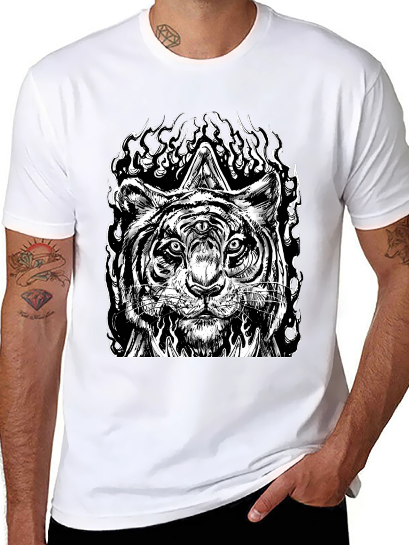 Mystic Tiger Graphic Tee - Black Cotton T-Shirt