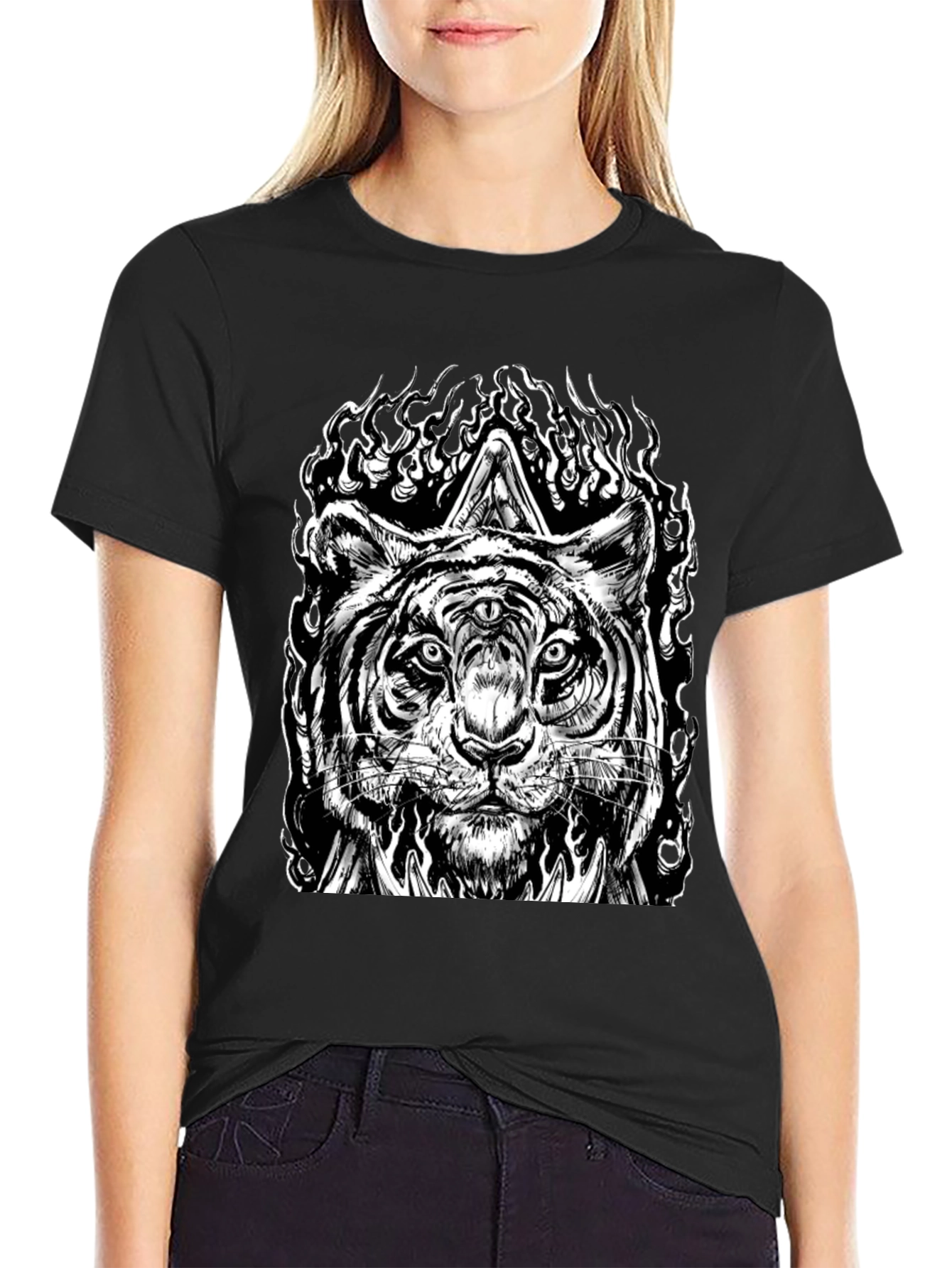 Mystic Tiger Graphic Tee - Black Cotton T-Shirt