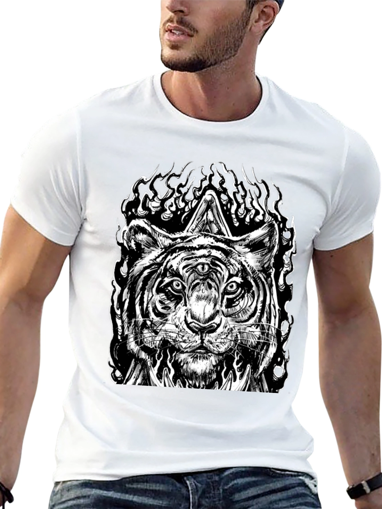 Mystic Tiger Graphic Tee - Black Cotton T-Shirt