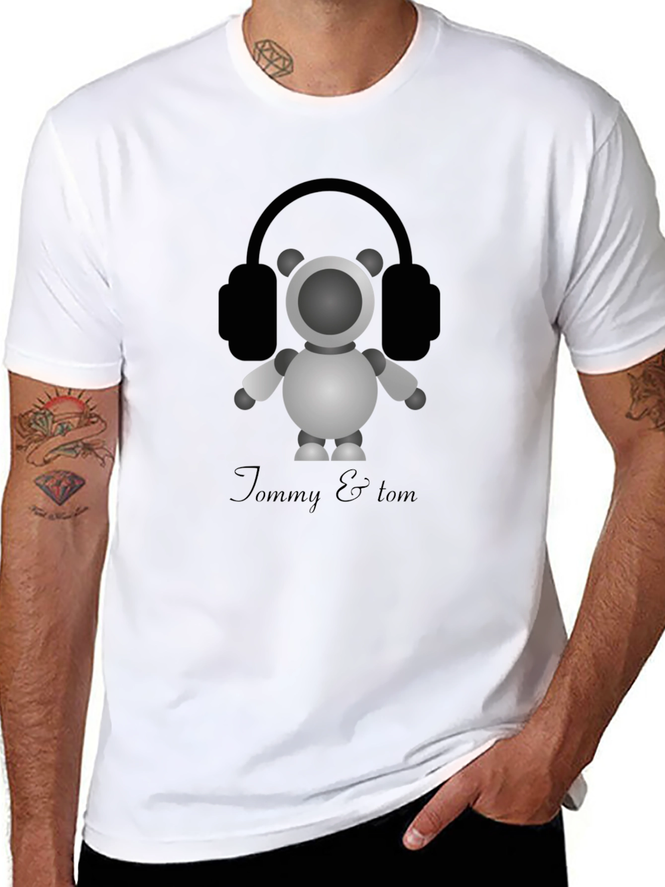 Tommy & Tom: Cartoon Robot with Headphones Graphic Tee