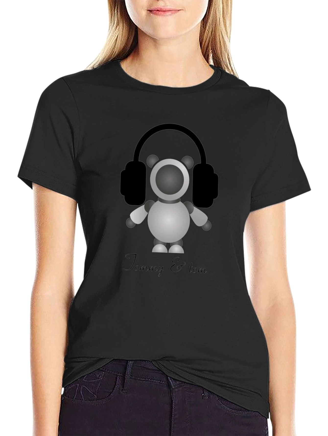 Tommy & Tom: Cartoon Robot with Headphones Graphic Tee