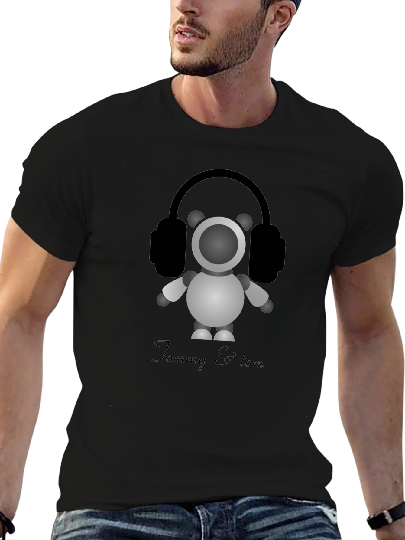 Tommy & Tom: Cartoon Robot with Headphones Graphic Tee