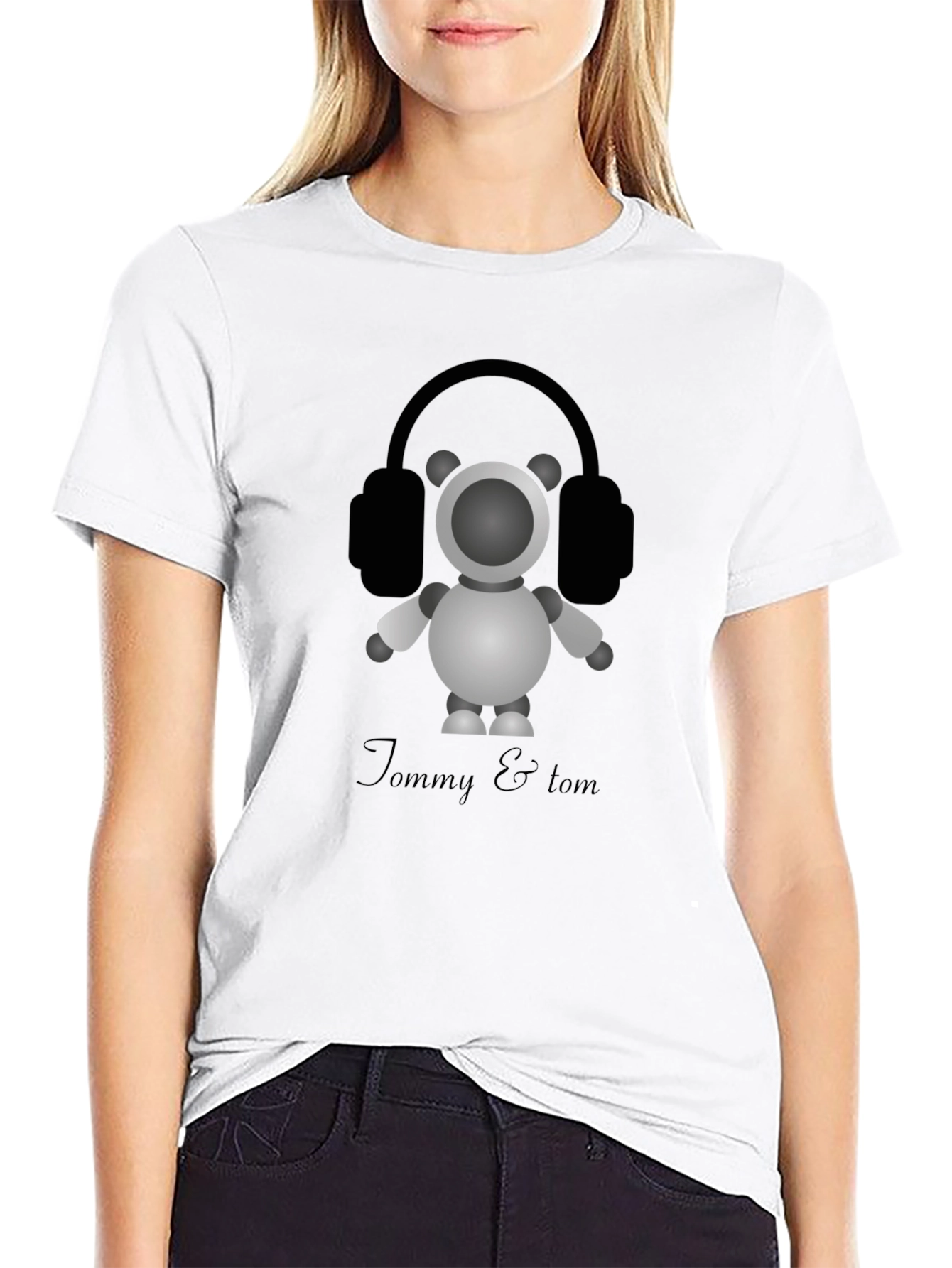 Tommy & Tom: Cartoon Robot with Headphones Graphic Tee