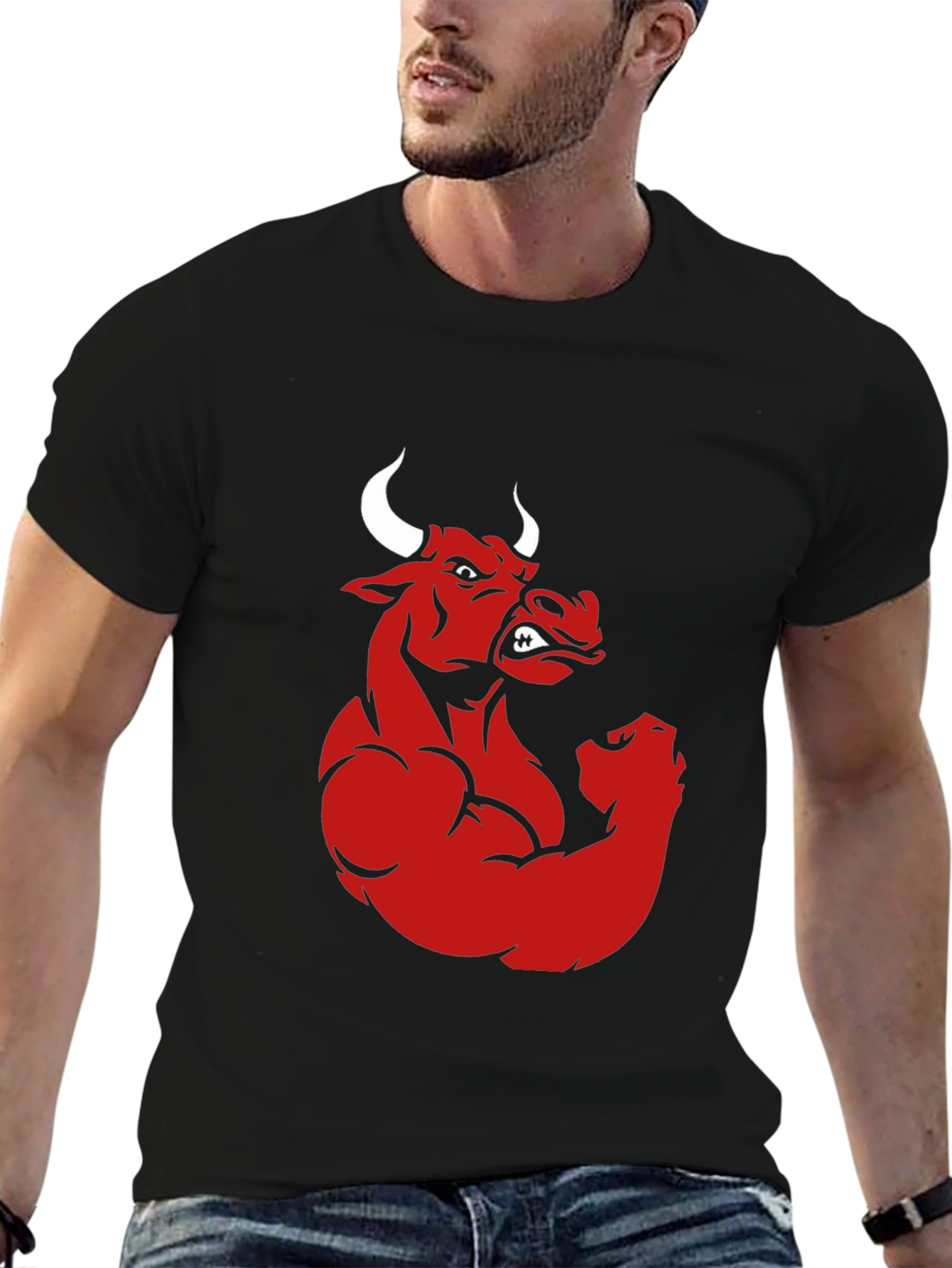 Red Bull Muscle Graphic Print Black T-Shirt