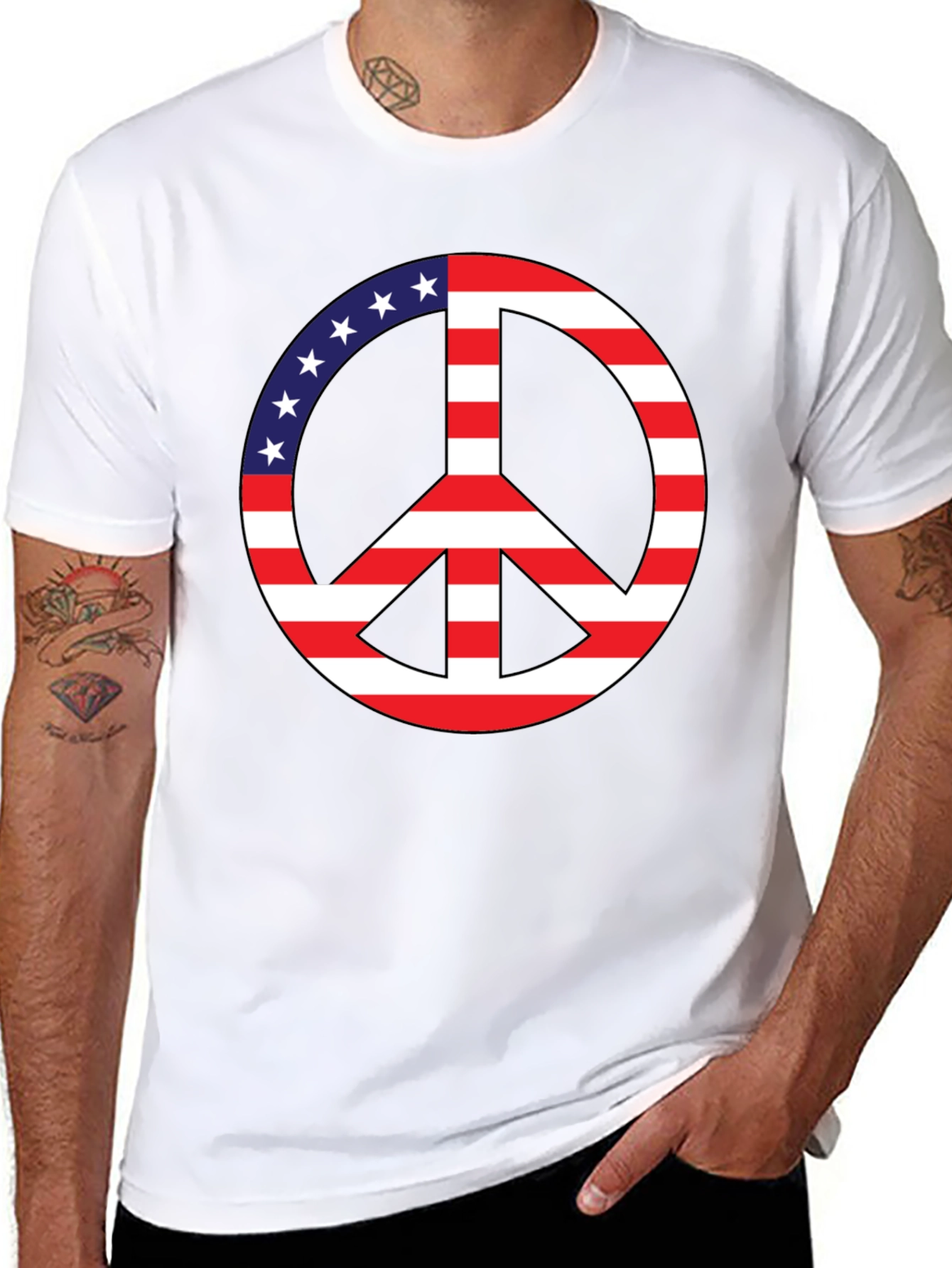 Peace Sign USA Flag Graphic T-Shirt