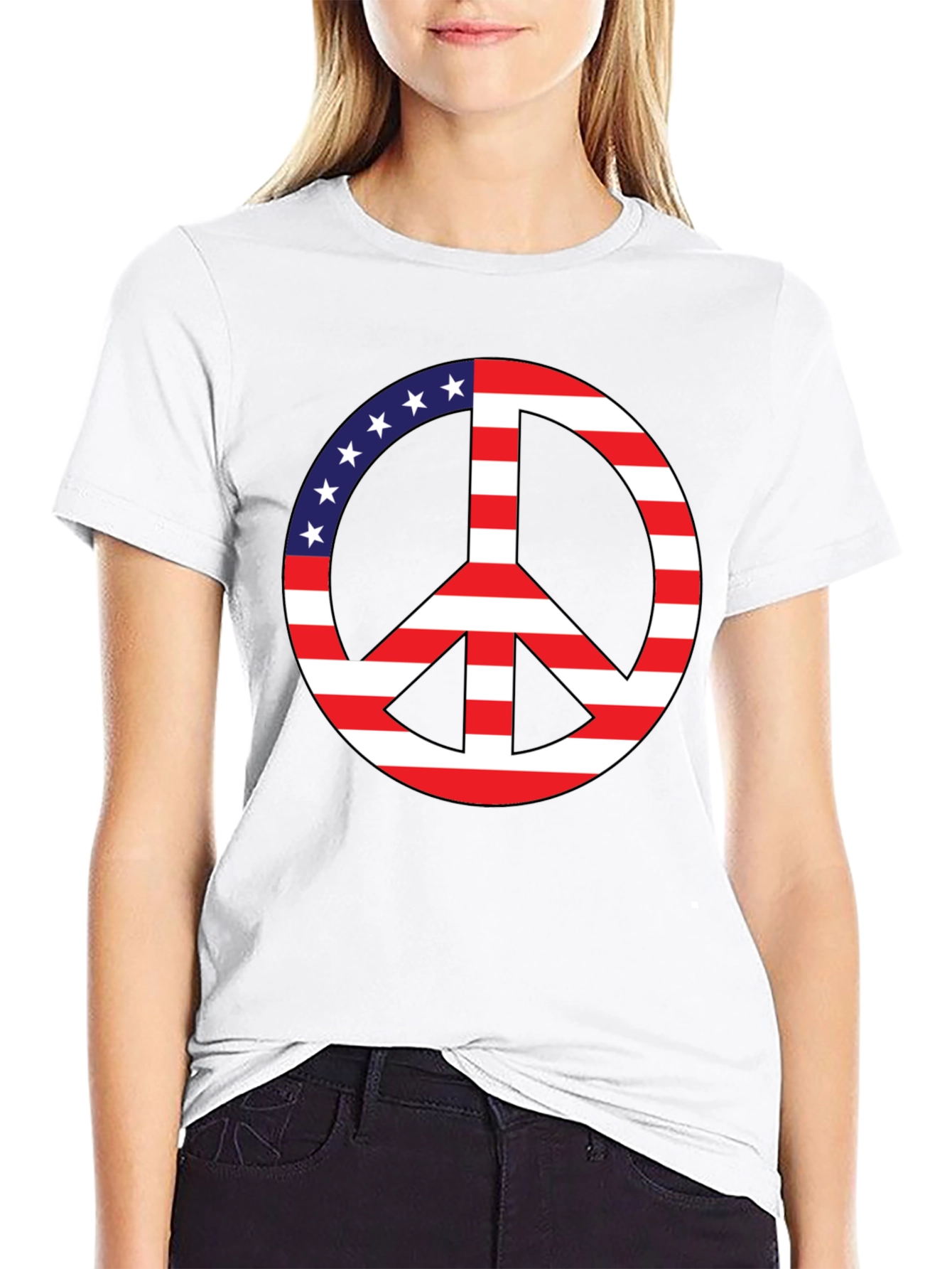 Peace Sign USA Flag Graphic T-Shirt