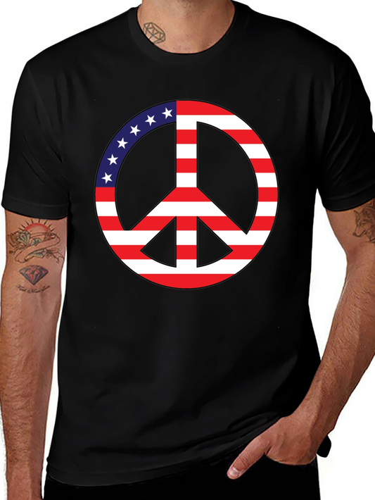 Peace Sign USA Flag Graphic T-Shirt