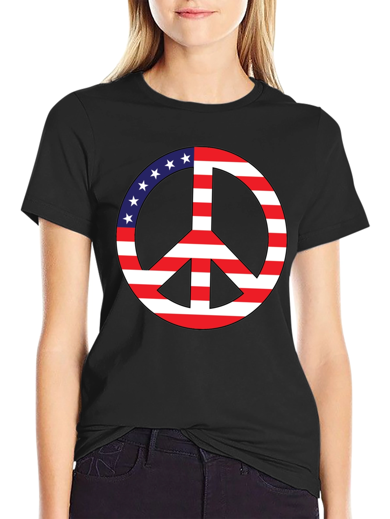 Peace Sign USA Flag Graphic T-Shirt