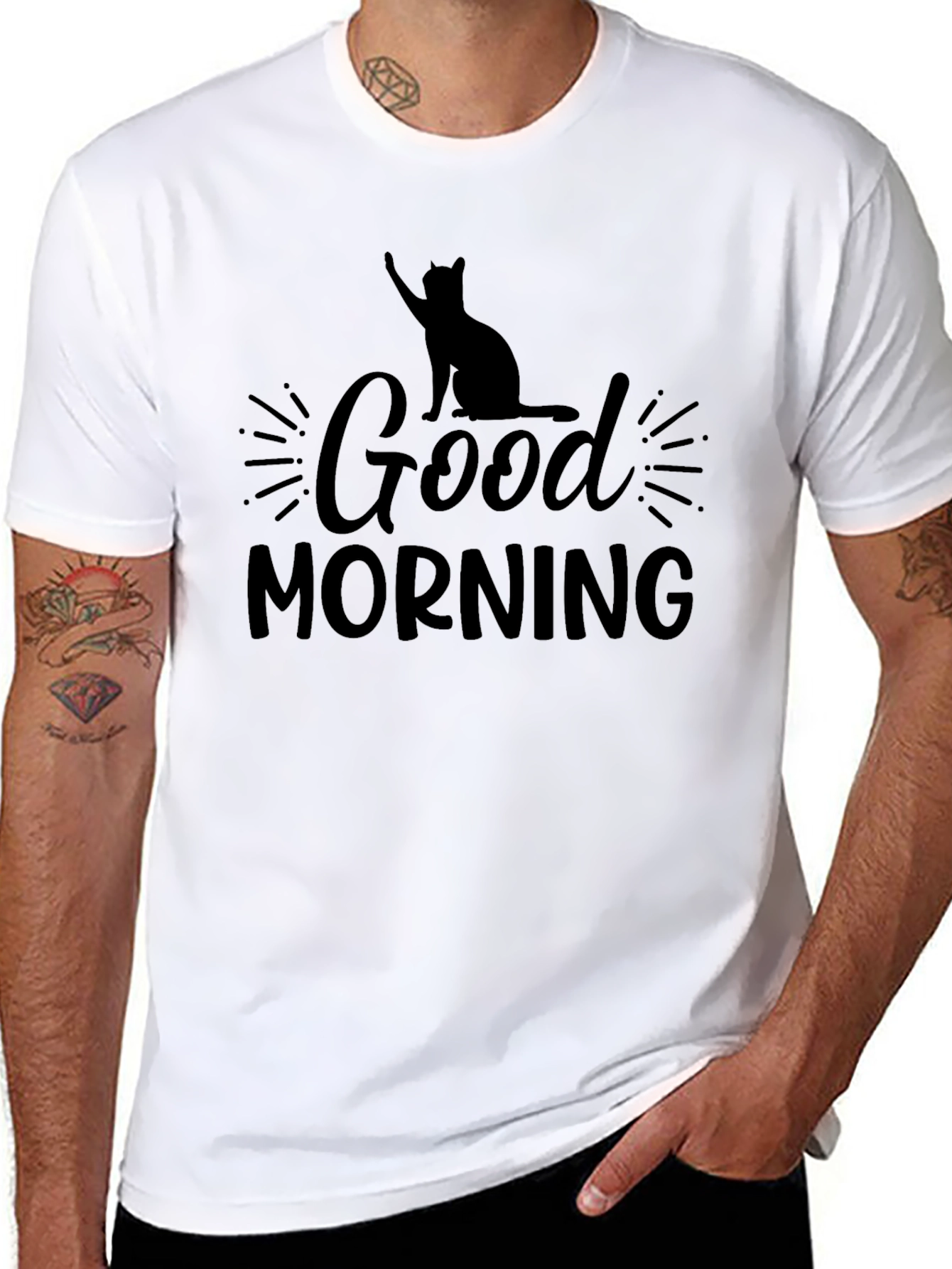 Good Morning Cat Graphic Tee - Black