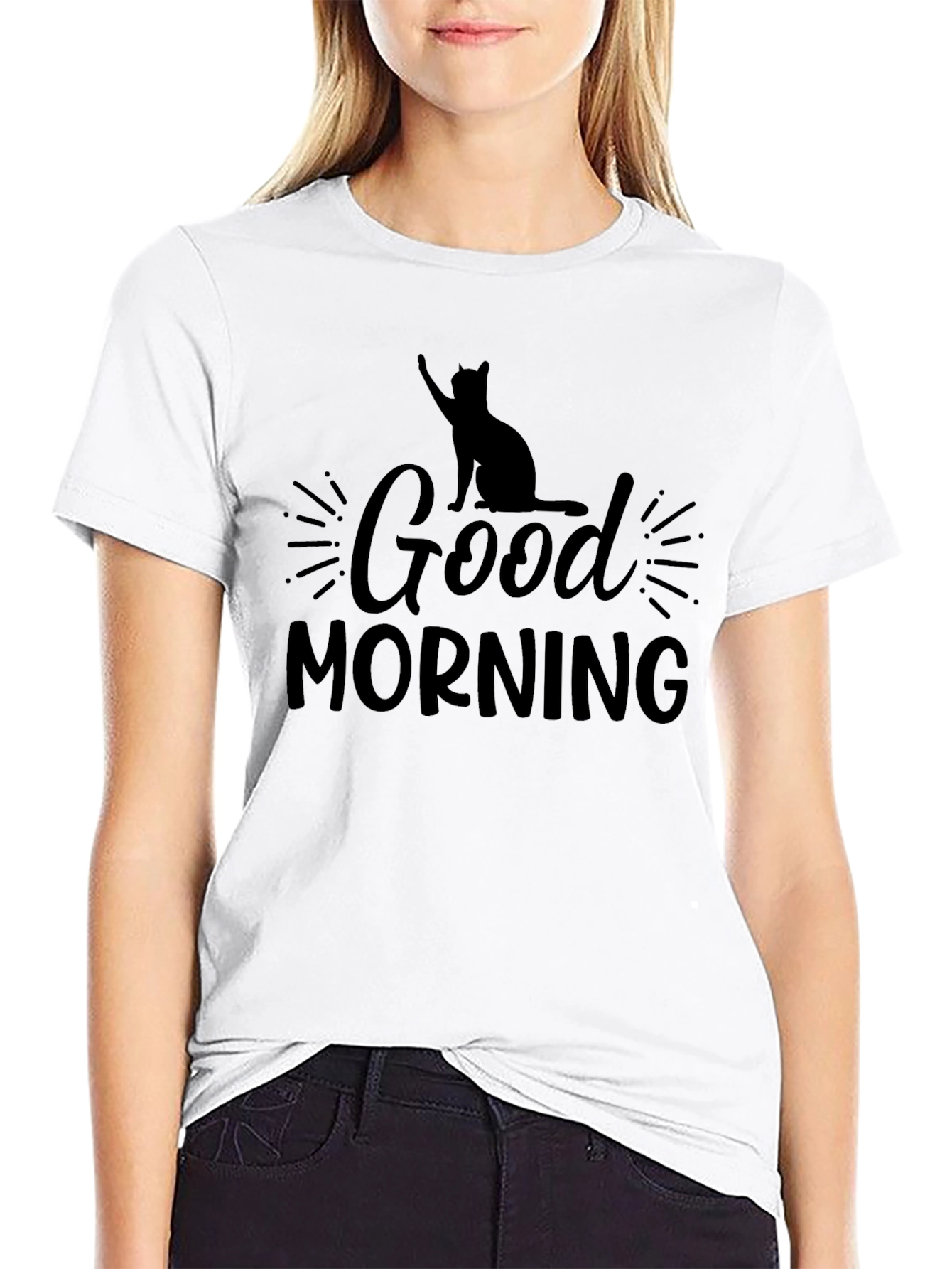 Good Morning Cat Graphic Tee - Black