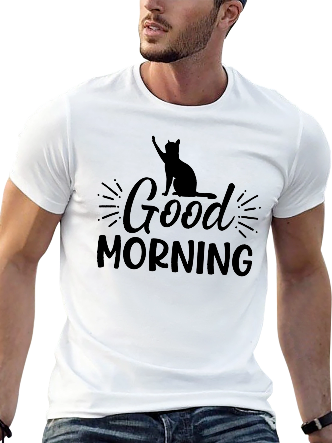 Good Morning Cat Graphic Tee - Black