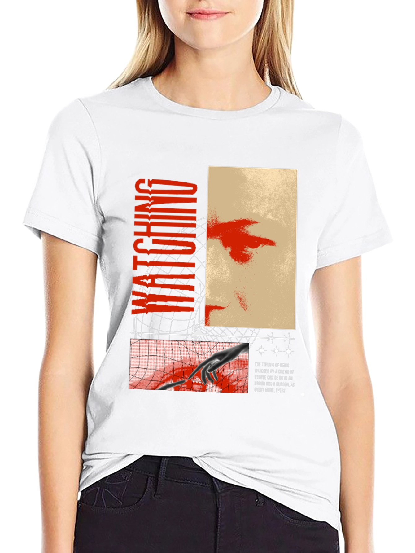 Watching Graphic Print Black T-Shirt