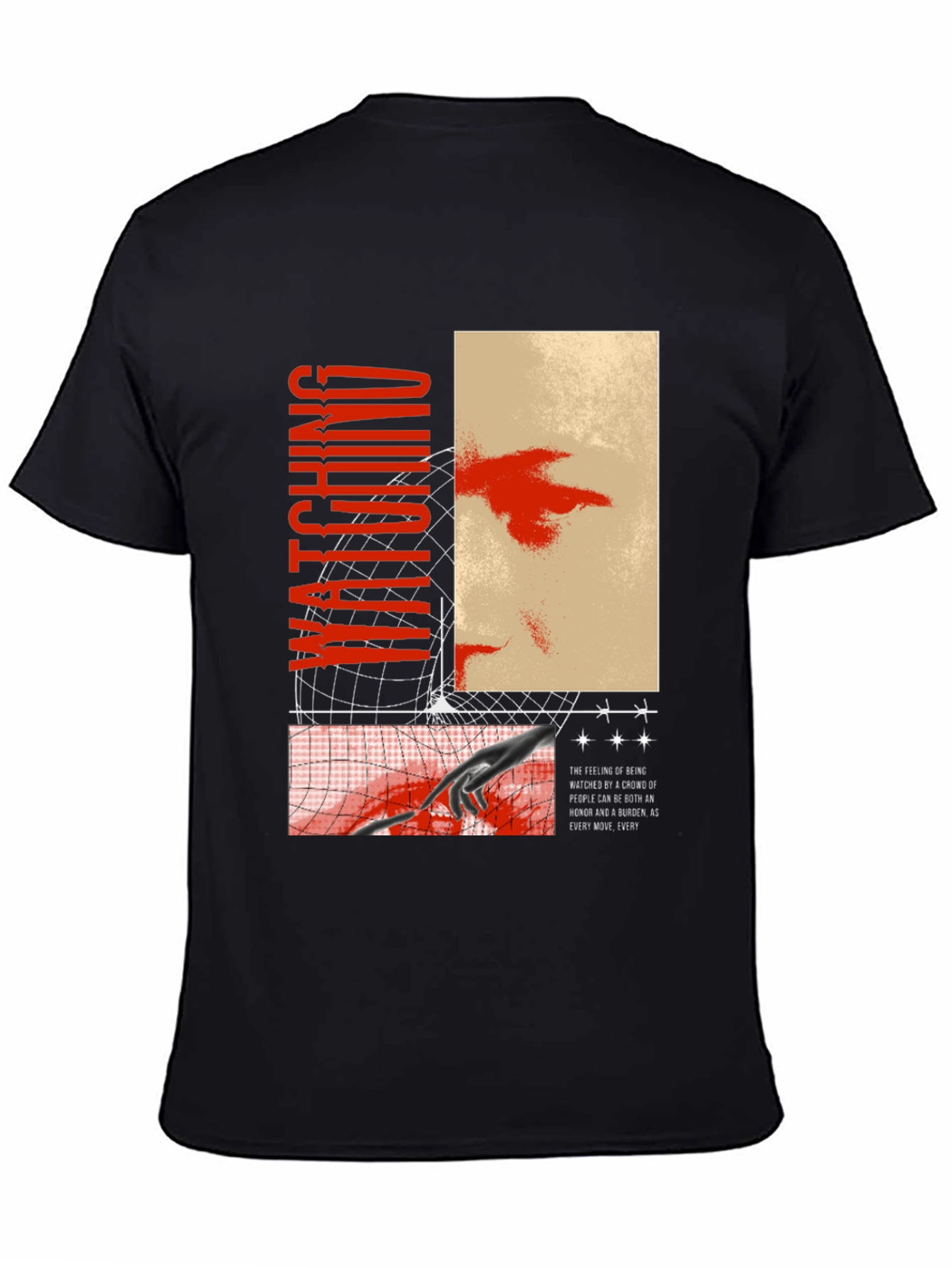 Watching Graphic Print Black T-Shirt