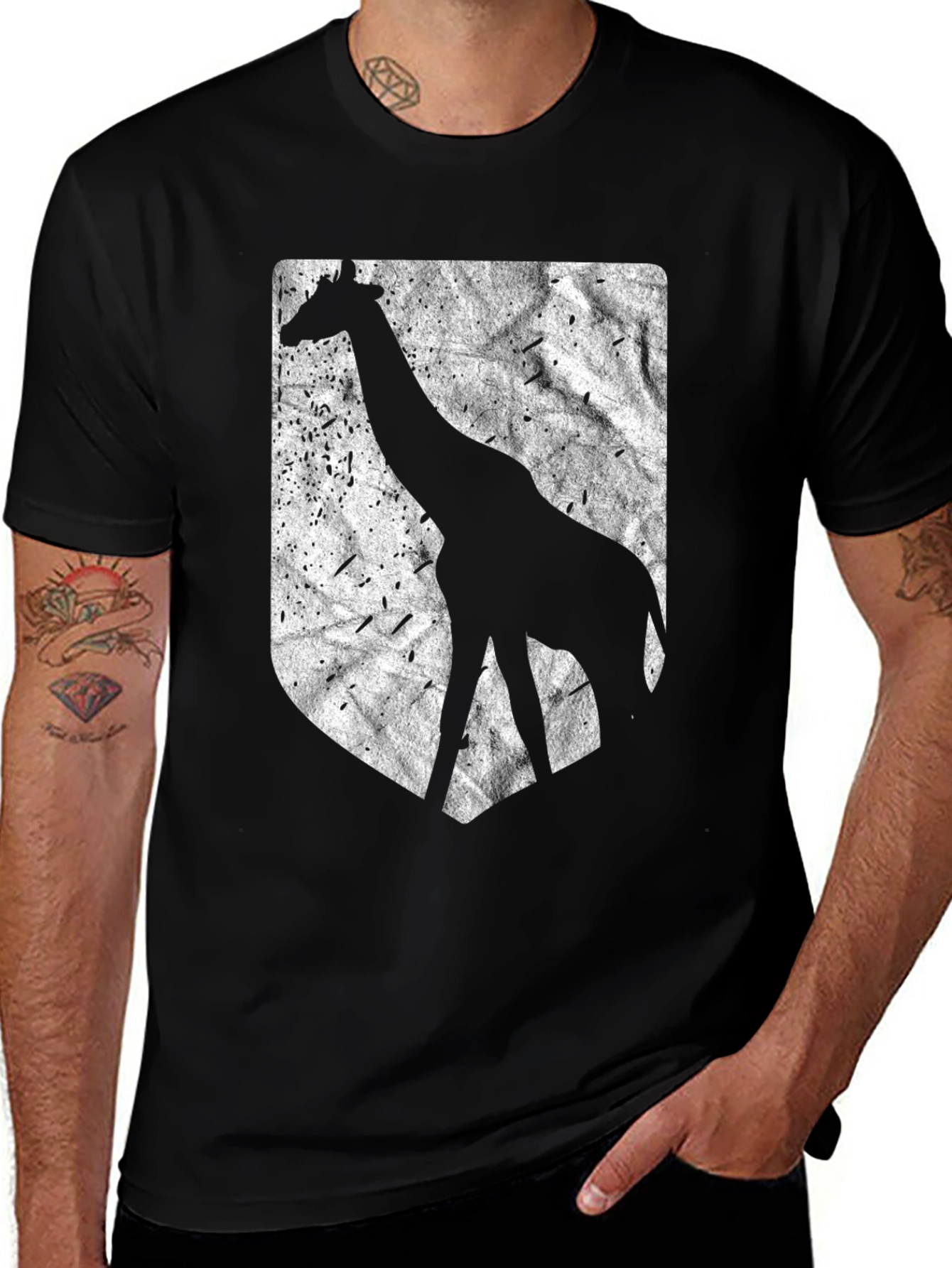 Giraffe Silhouette Graphic Tee - Black Cotton Blend