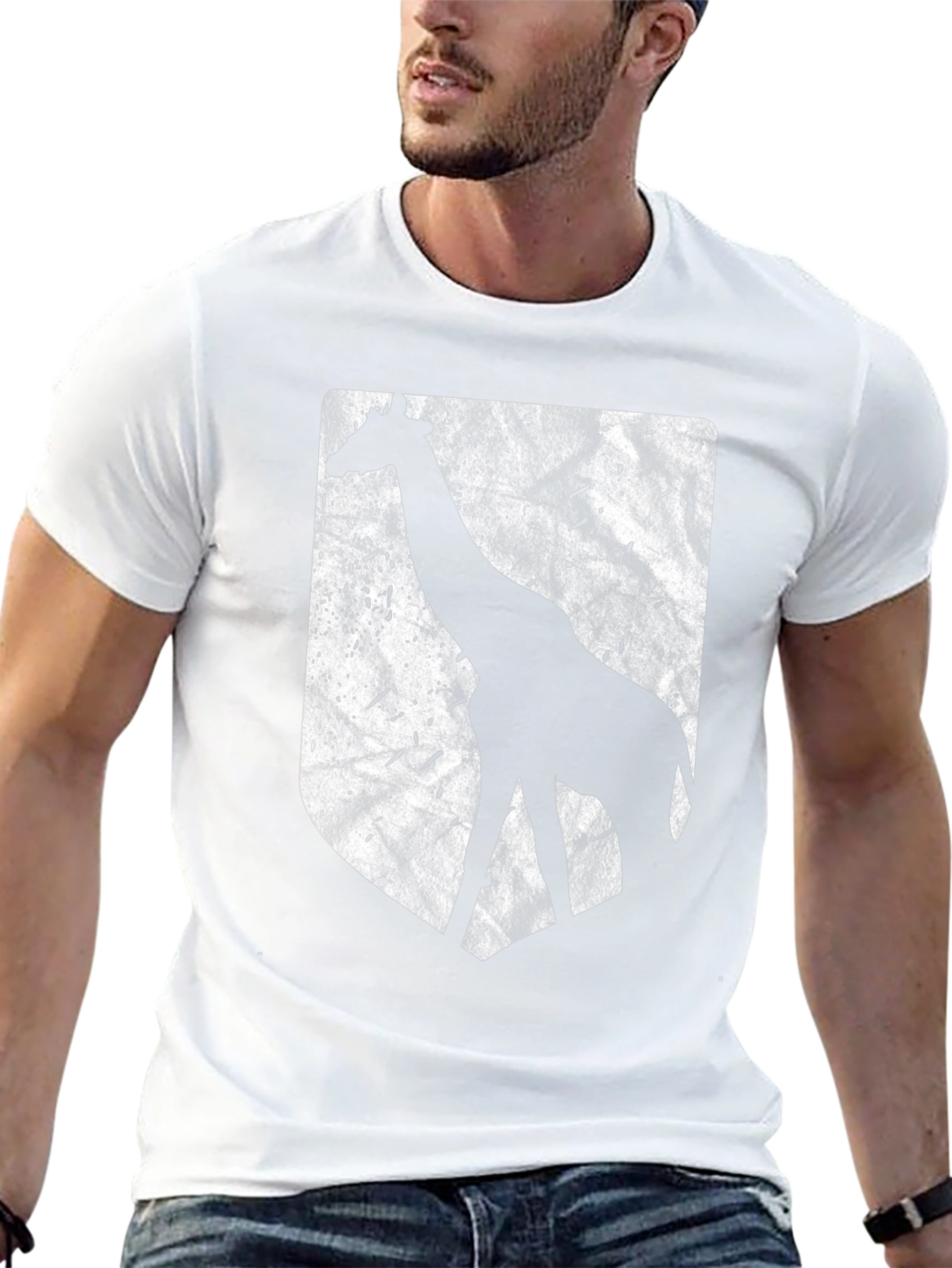 Giraffe Silhouette Graphic Tee - Black Cotton Blend